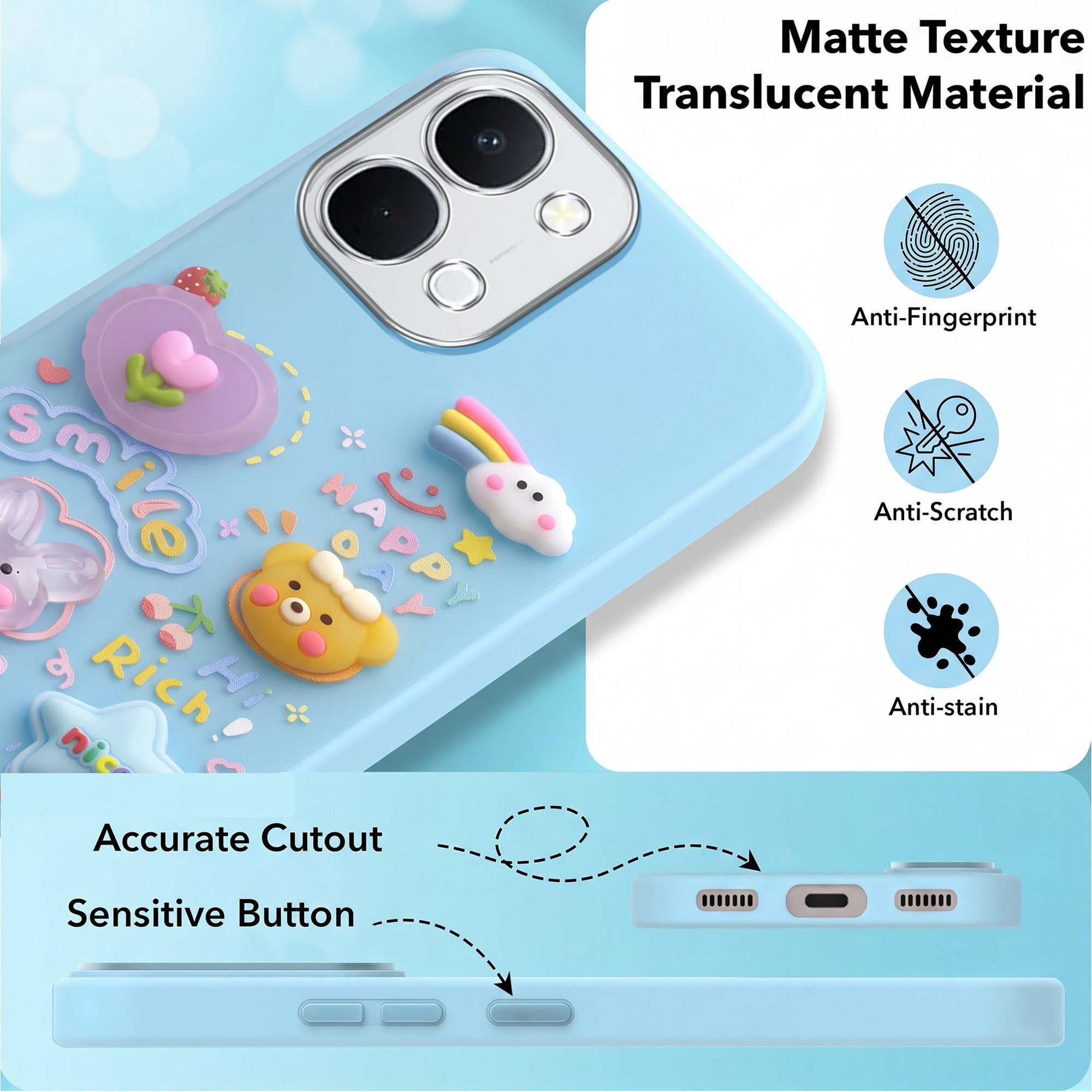 For Vivo Y51 Pro 5G | Vivo T5x Back Cover Case (3D Cute Cartoons | Hard Back Side Soft | Matte Premium Finish | HD Printing)