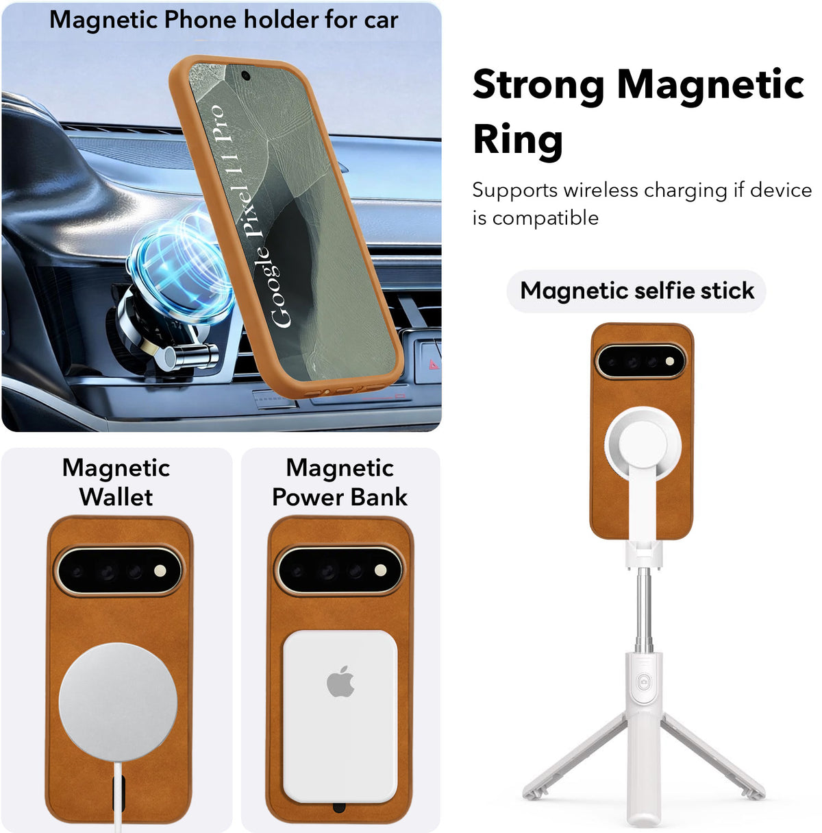 For Google Pixel 11 Pro Back Cover Case Leather Finish (MagSafe Compatible Wireless Charging | Soft Touch | Camera Bump Protection)