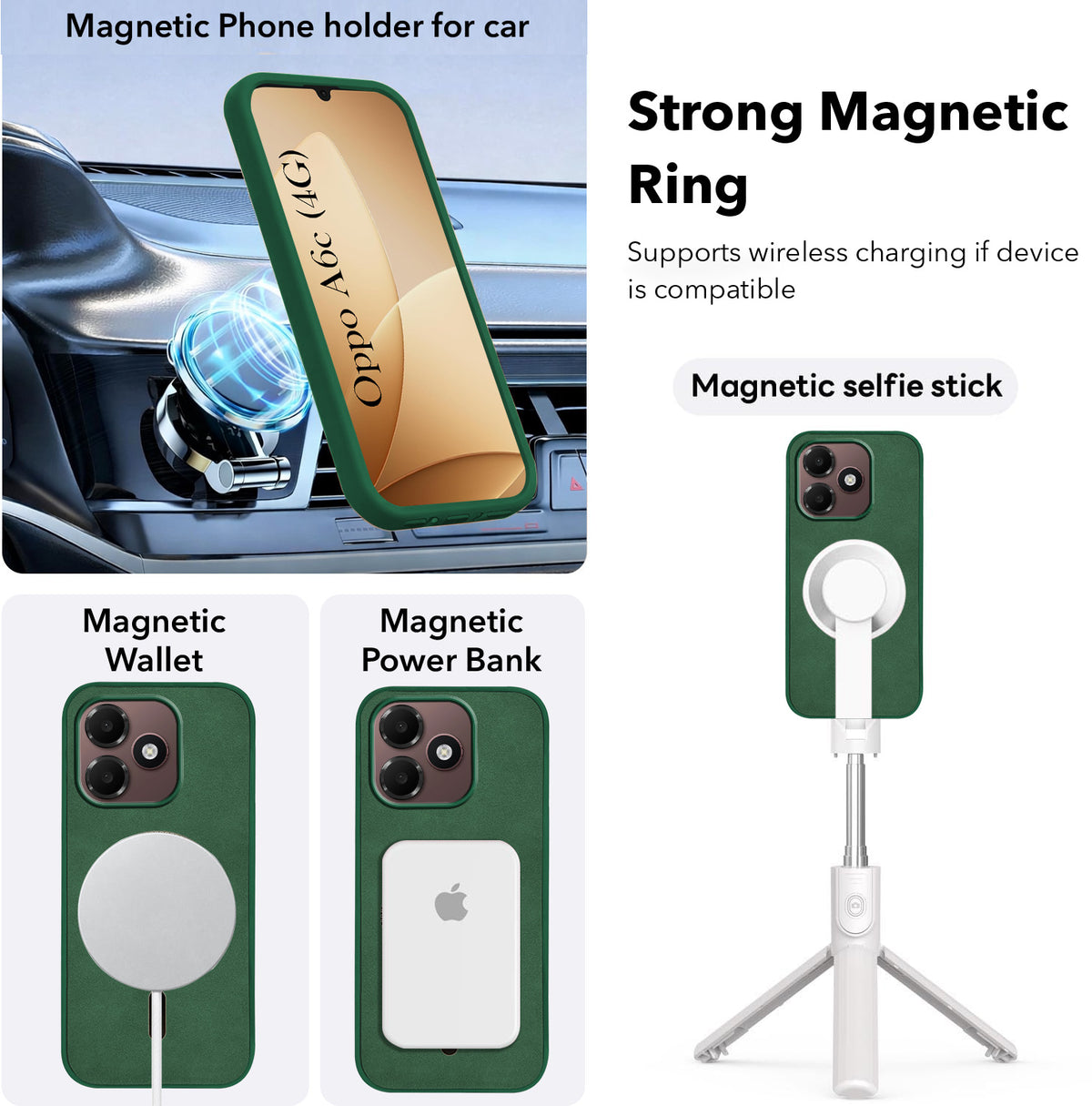 For Oppo A6c 4G Back Cover Case Leather Finish (MagSafe Compatible Wireless Charging | Soft Touch | Camera Bump Protection)
