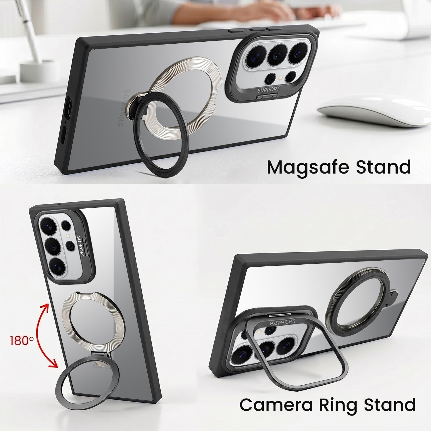 For Samsung Galaxy S26 Ultra Back Cover Case Crystal (Lifetime Anti Yellow | Magnetic Ring Stand | Camera Lens Protection | MagSafe Compatible)
