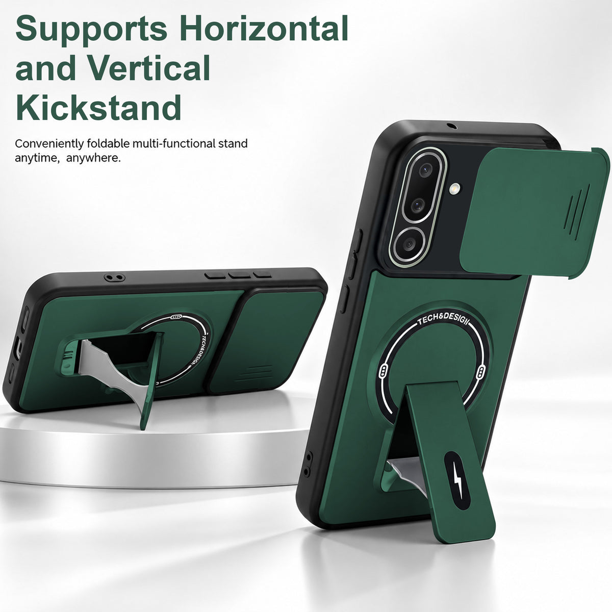 For Samsung Galaxy M56 | Samsung Galaxy F56 Back Case Cover Metallic (Hybrid Armor Kickstand | Sliding Shutter Camera Protection | MagSafe Compatible)