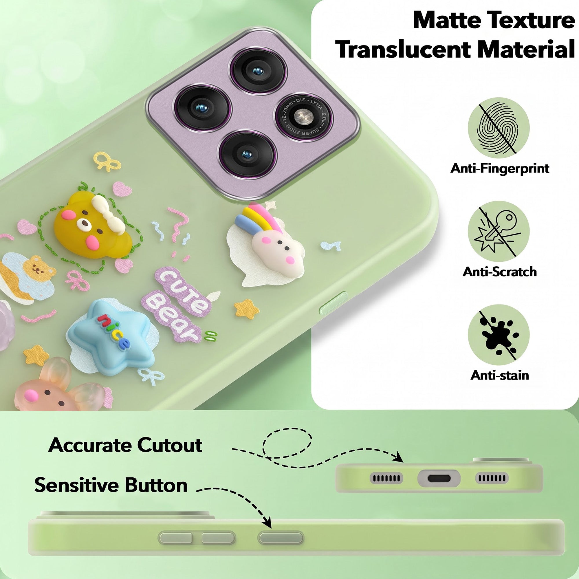 For Motorola Moto Edge 60 Pro Back Cover Case (3D Cute Cartoons | Hard Back Side Soft | Matte Premium Finish | HD Printing)