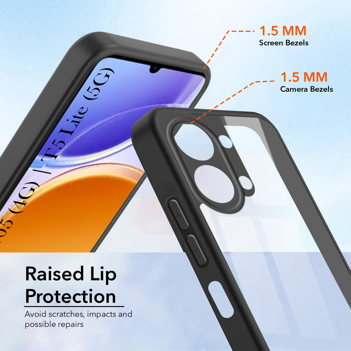For Vivo Y05 (4G) | Vivo T5 Lite (5G)  Combo with Back Cover and 9H Tempered Glass (Lifetime Anti-Yellow | Crystal Clear Shockproof | Oleophobic Coating Screen Glass)