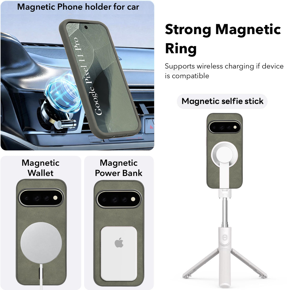 For Google Pixel 11 Pro Back Cover Case Leather Finish (MagSafe Compatible Wireless Charging | Soft Touch | Camera Bump Protection)