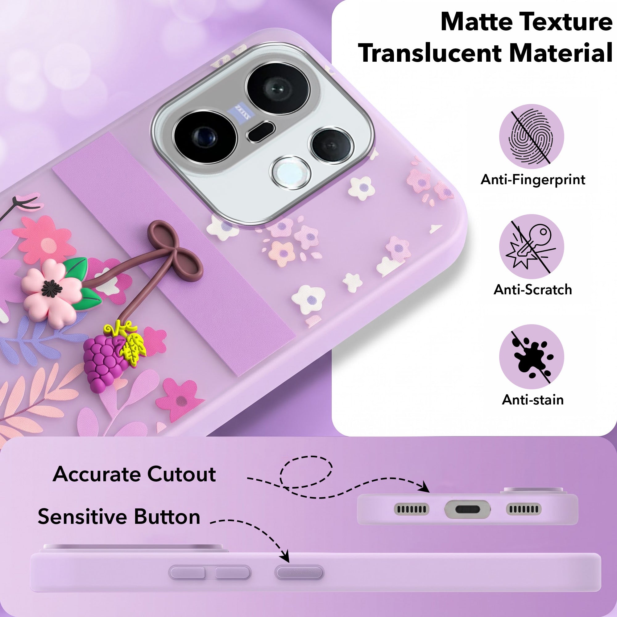 For Vivo X200 FE Back Cover Case (3D Cute Cartoons | Hard Back Side Soft | Matte Premium Finish | HD Printing)