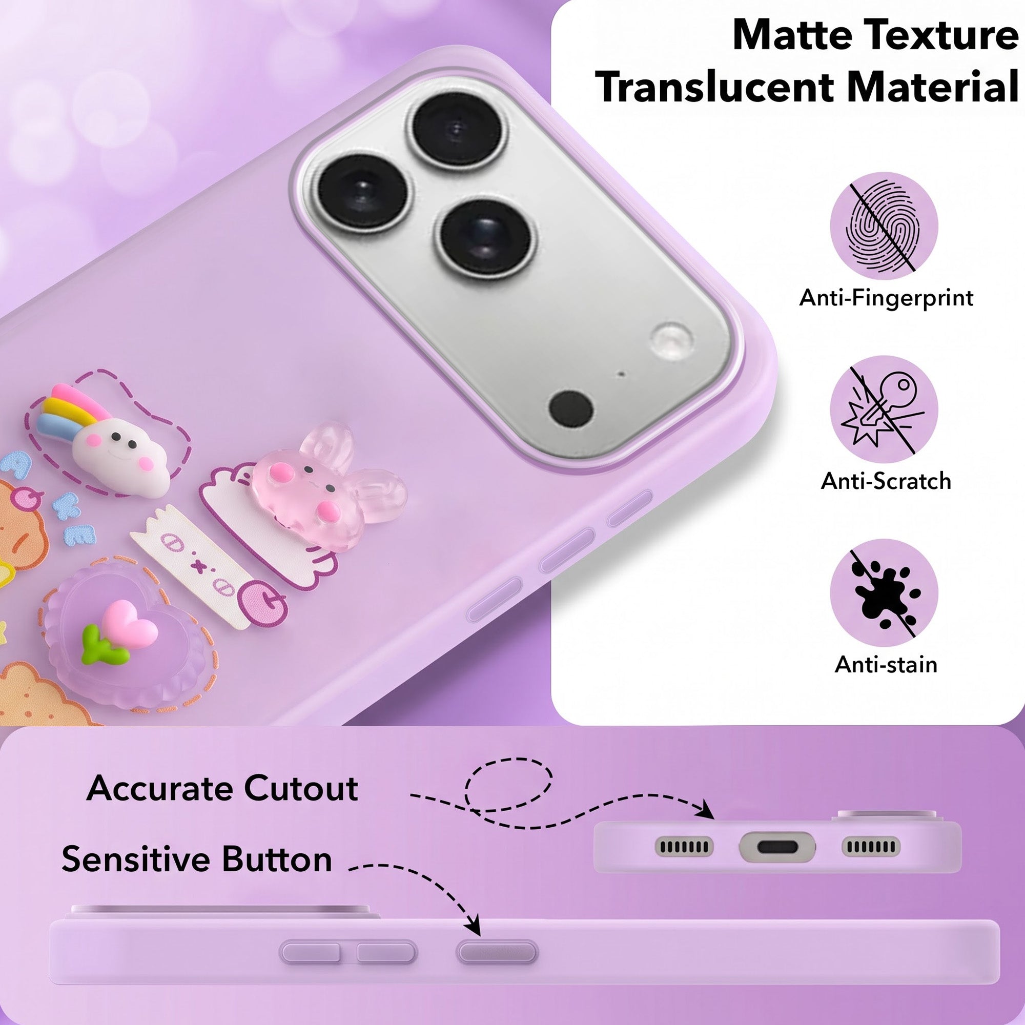 For Apple iPhone 17 Pro Back Cover Case (3D Cute Cartoons | Hard Back Side Soft | Matte Premium Finish | HD Printing)