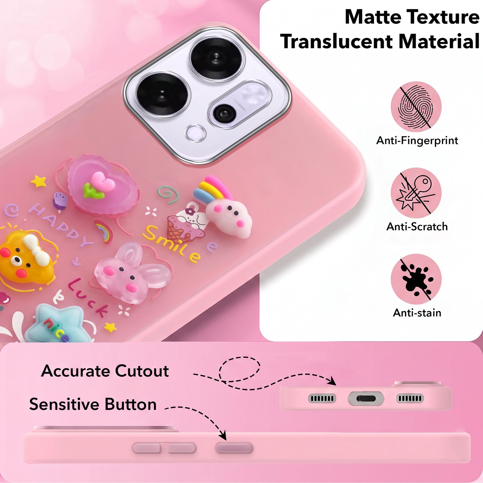 For Oppo Reno14 5G | Oppo Reno 14 5G Back Cover Case (3D Cute Cartoons | Hard Back Side Soft | Matte Premium Finish | HD Printing)