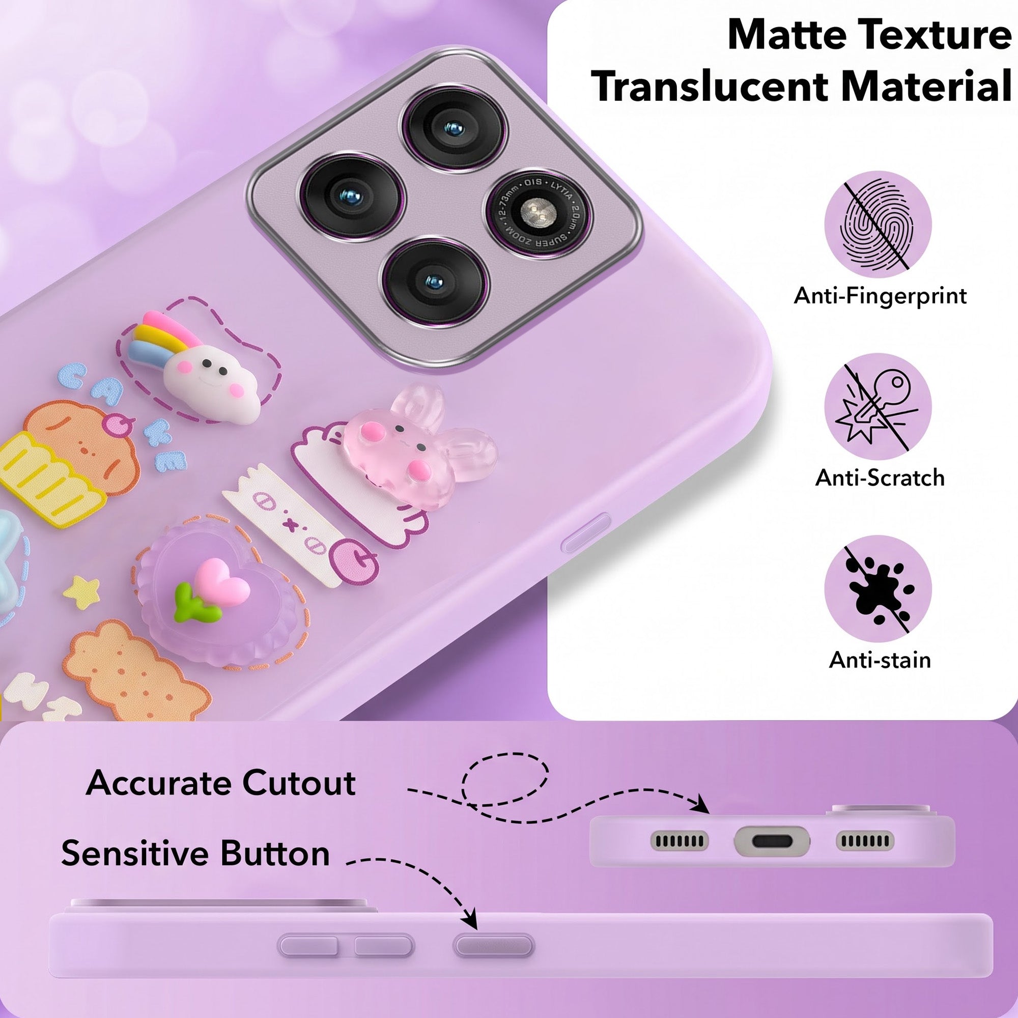 For Motorola Moto Edge 60 Pro Back Cover Case (3D Cute Cartoons | Hard Back Side Soft | Matte Premium Finish | HD Printing)
