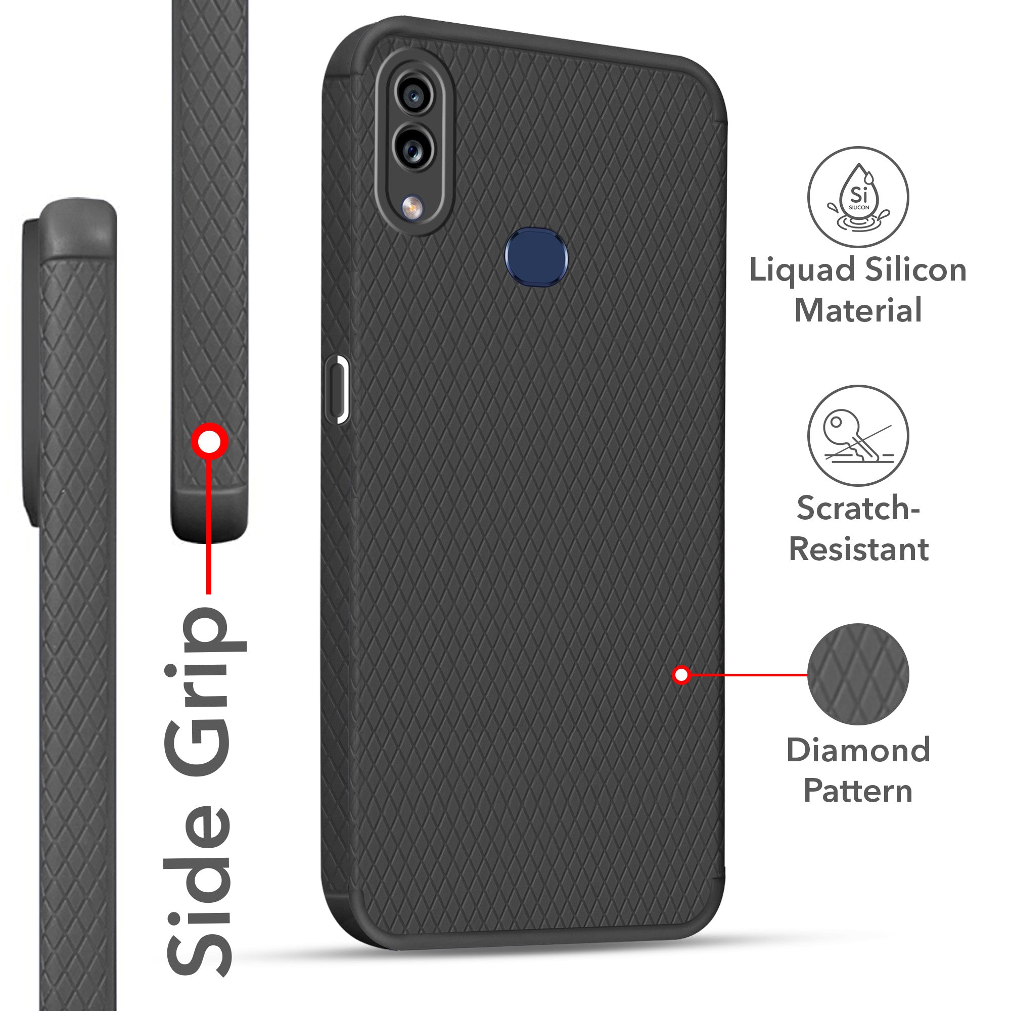 For Samsung Galaxy A10s Back Cover Case Liquid Silicone (Camera Protection | Side Grip Texture | Soft and Flexible)