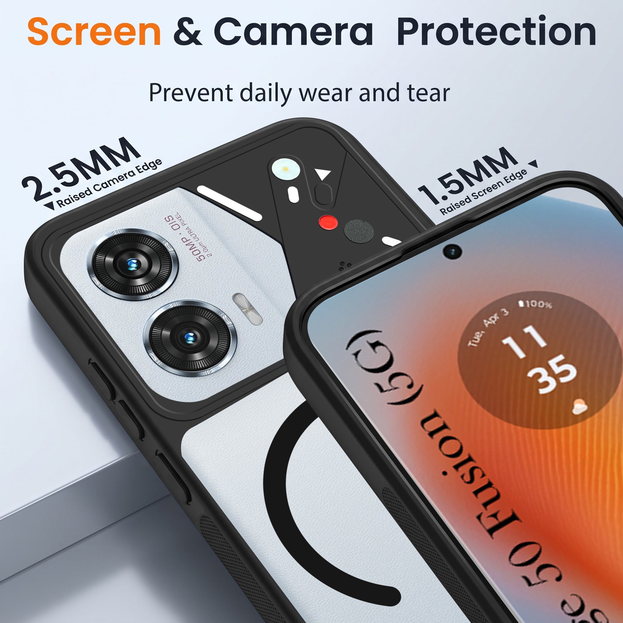 For Motorola Moto Edge 50 Fusion Back Cover Case Lifetime Anti-Yellow Clear (Camera Protection | Side Grip | Wireless MagSafe Compatible)