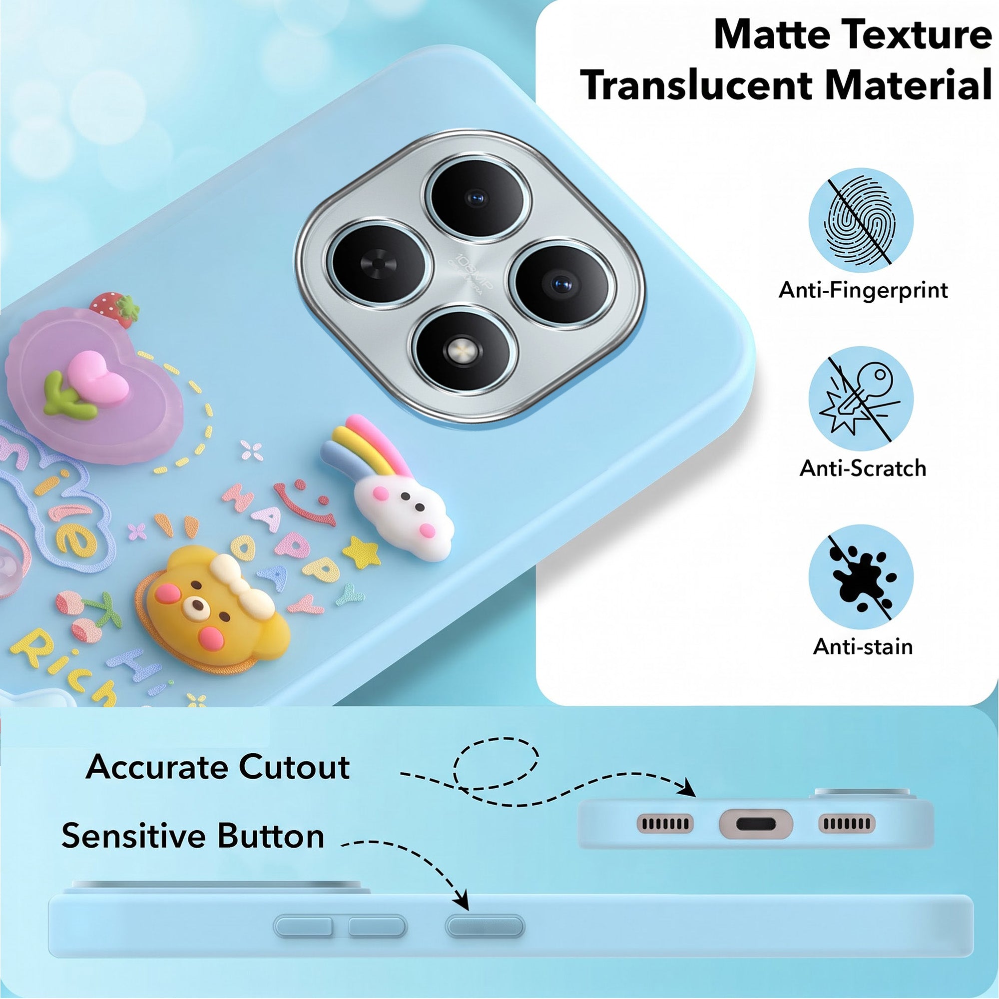 For Poco M8 5G Back Cover Case (Cute 3D cartoon charms design | Slim Aesthetic Case for Girls | Camera Protection | Hard Unbreakable)