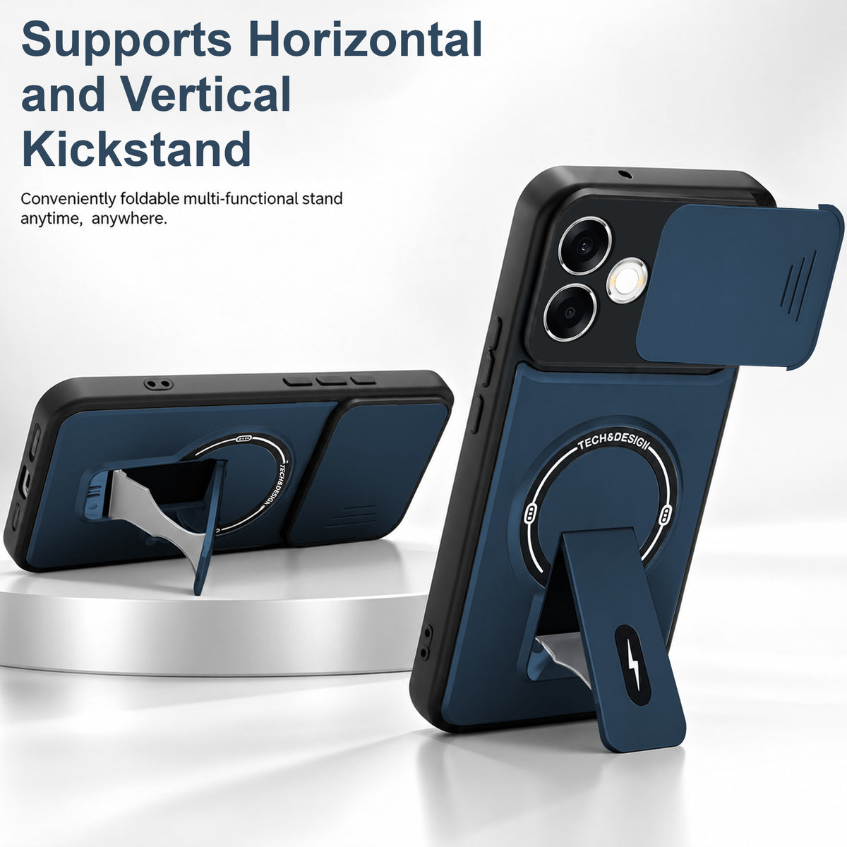 For Oppo F33 Pro 5G Back Case Cover Metallic (Hybrid Armor Kickstand | Sliding Shutter Camera Protection | MagSafe Compatible)