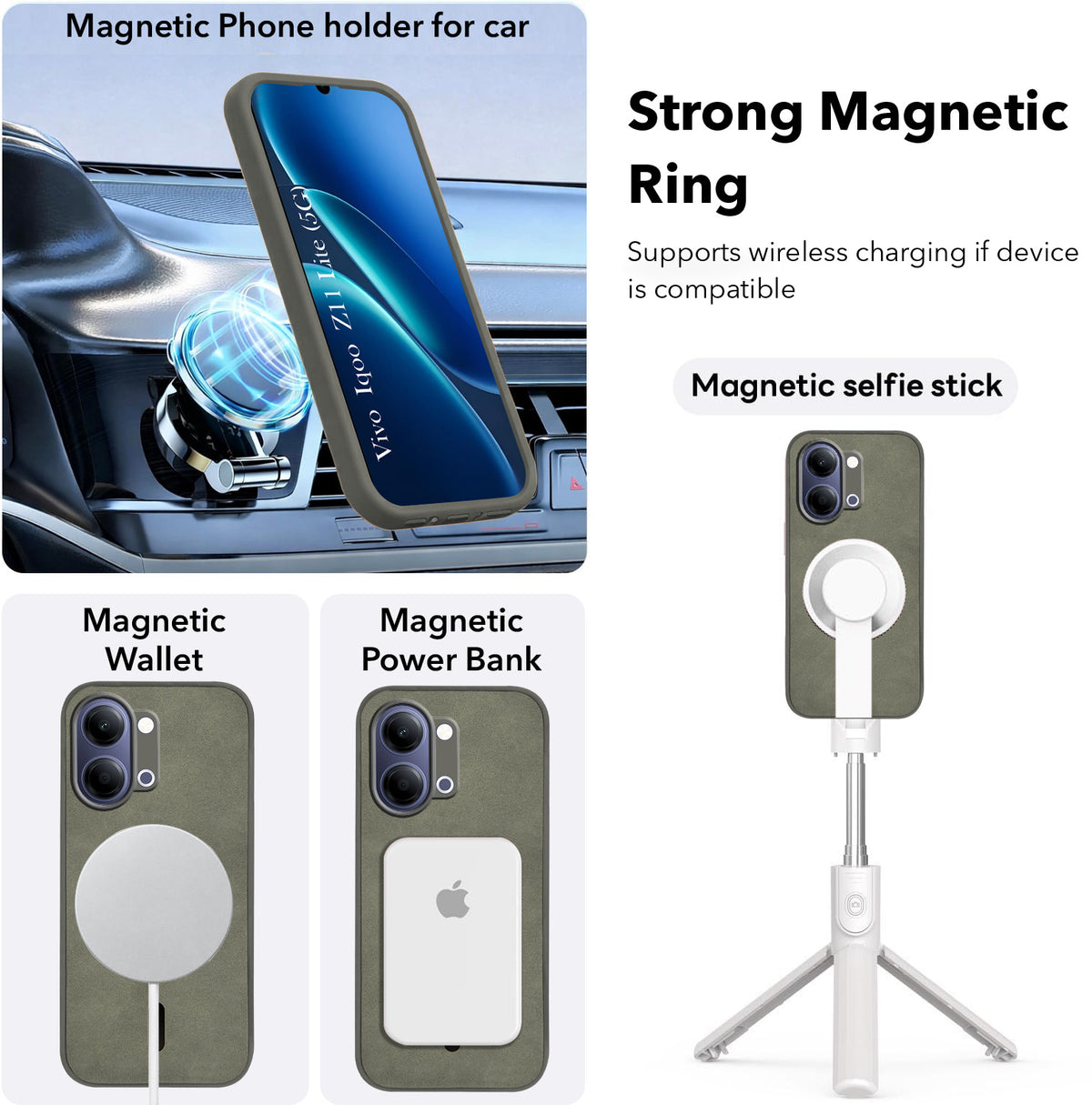 For Vivo iQOO Z11 Lite Back Cover Case Leather Finish (MagSafe Compatible Wireless Charging | Soft Touch | Camera Bump Protection)