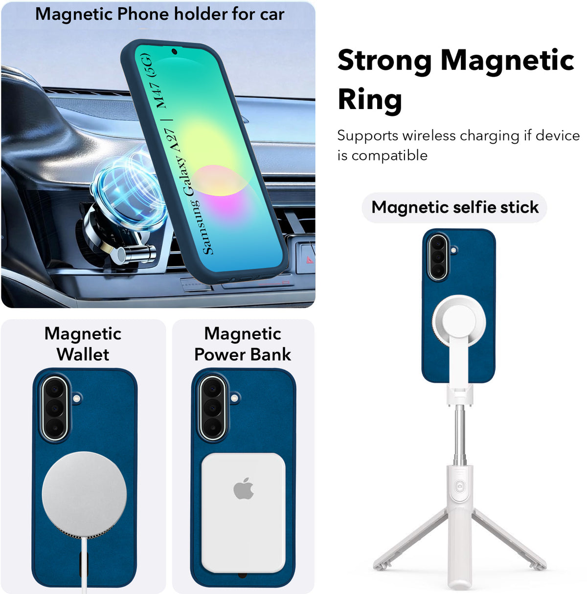 For Samsung Galaxy A27 5G | Galaxy M47 5G Back Cover Case Leather Finish (MagSafe Compatible Wireless Charging | Soft Touch | Camera Bump Protection)