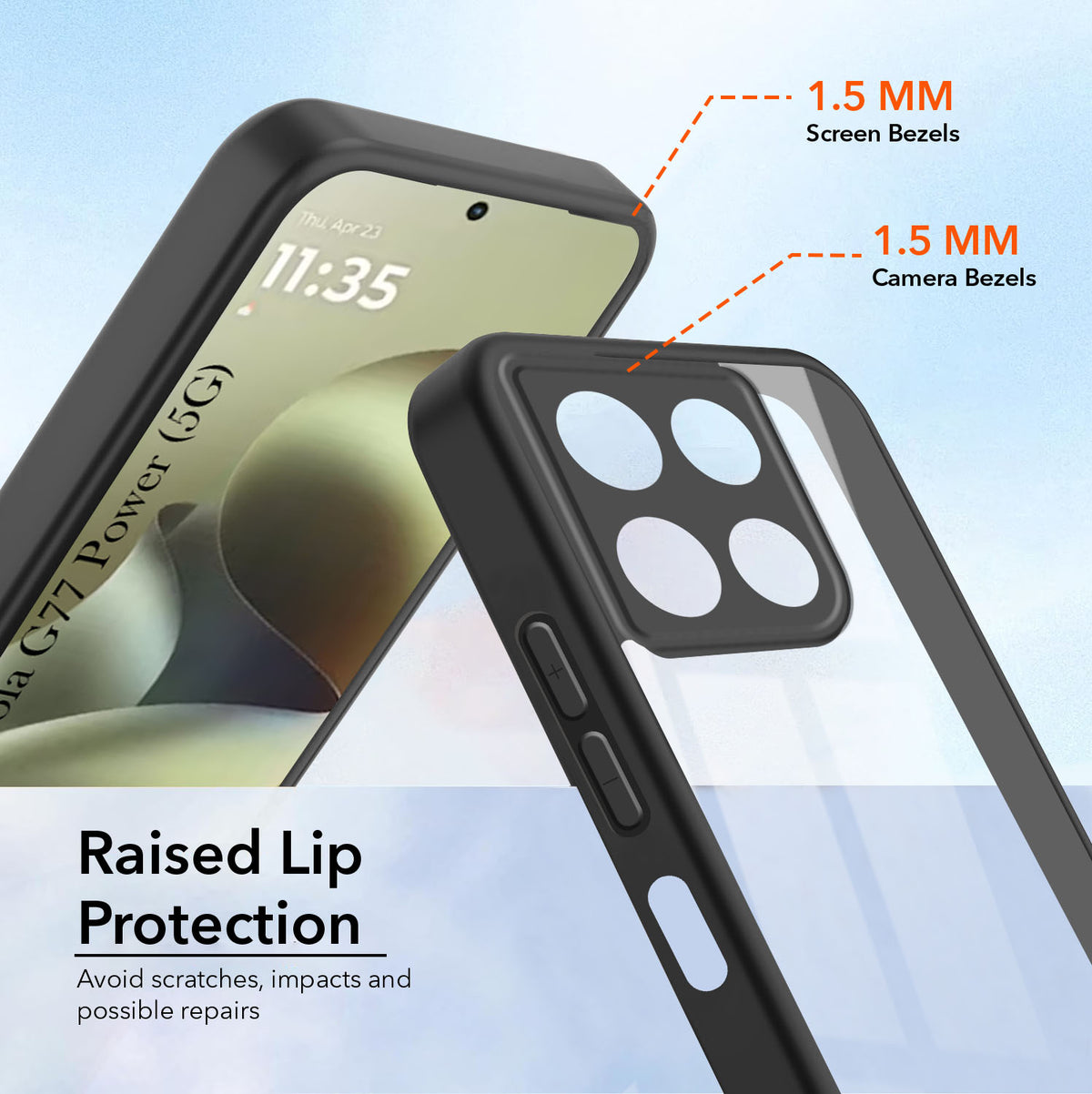 For Motorola Moto G77 Power Combo with Back Cover and 9H Tempered Glass (Lifetime Anti-Yellow | Crystal Clear Shockproof | Oleophobic Coating Screen Glass)