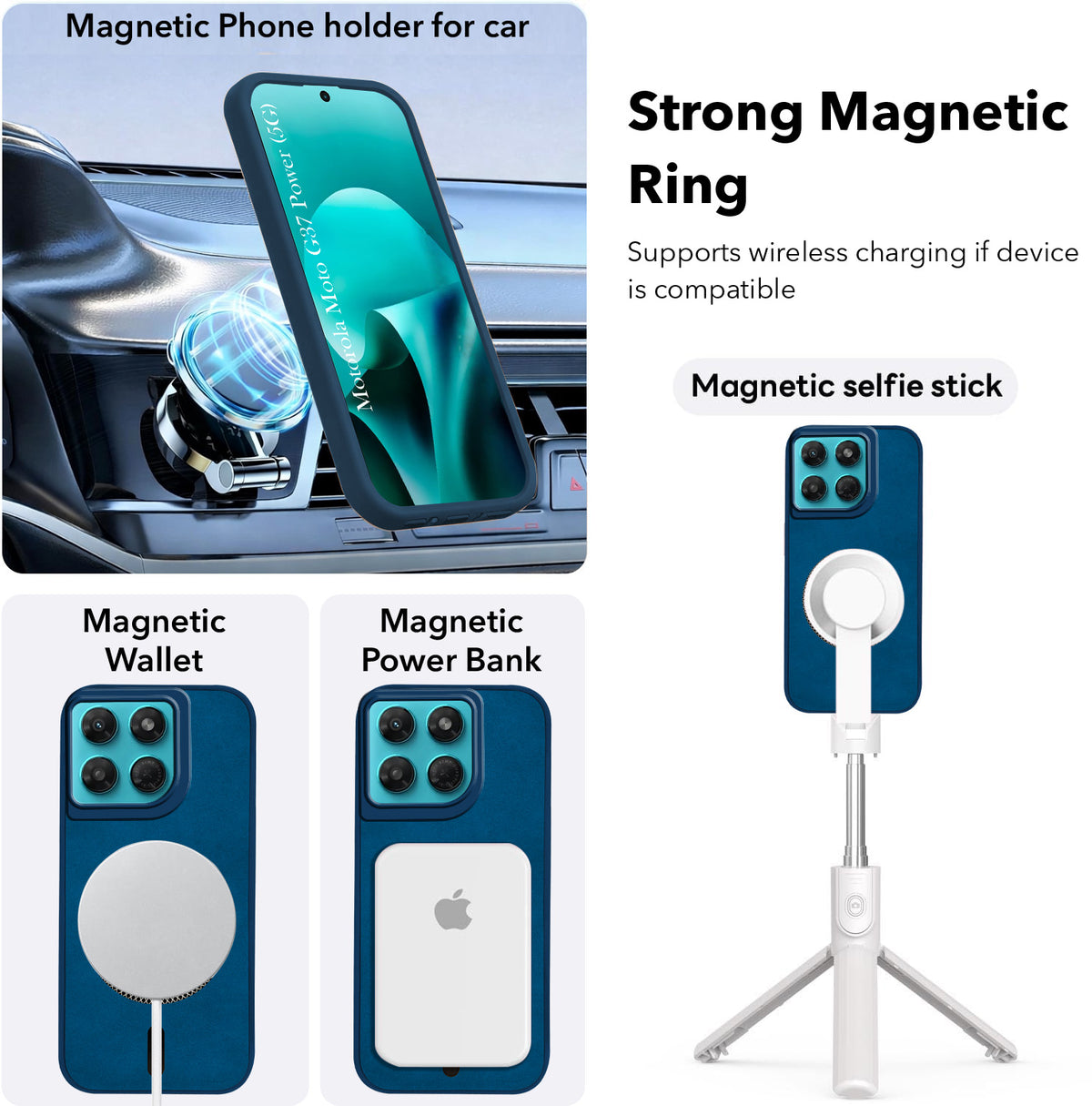 For Motorola Moto G37 Power Back Cover Case Leather Finish (MagSafe Compatible Wireless Charging | Soft Touch | Camera Bump Protection)
