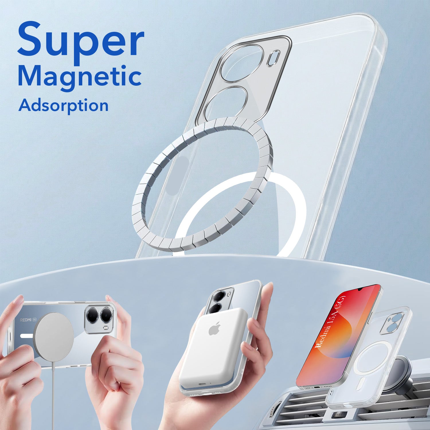 For Redmi 15A 5G Power Back Cover Case Lifetime Anti-Yellow MagSafe Compatible Clear (Sleek Hard Crystal | Shockproof and Camera Protection)