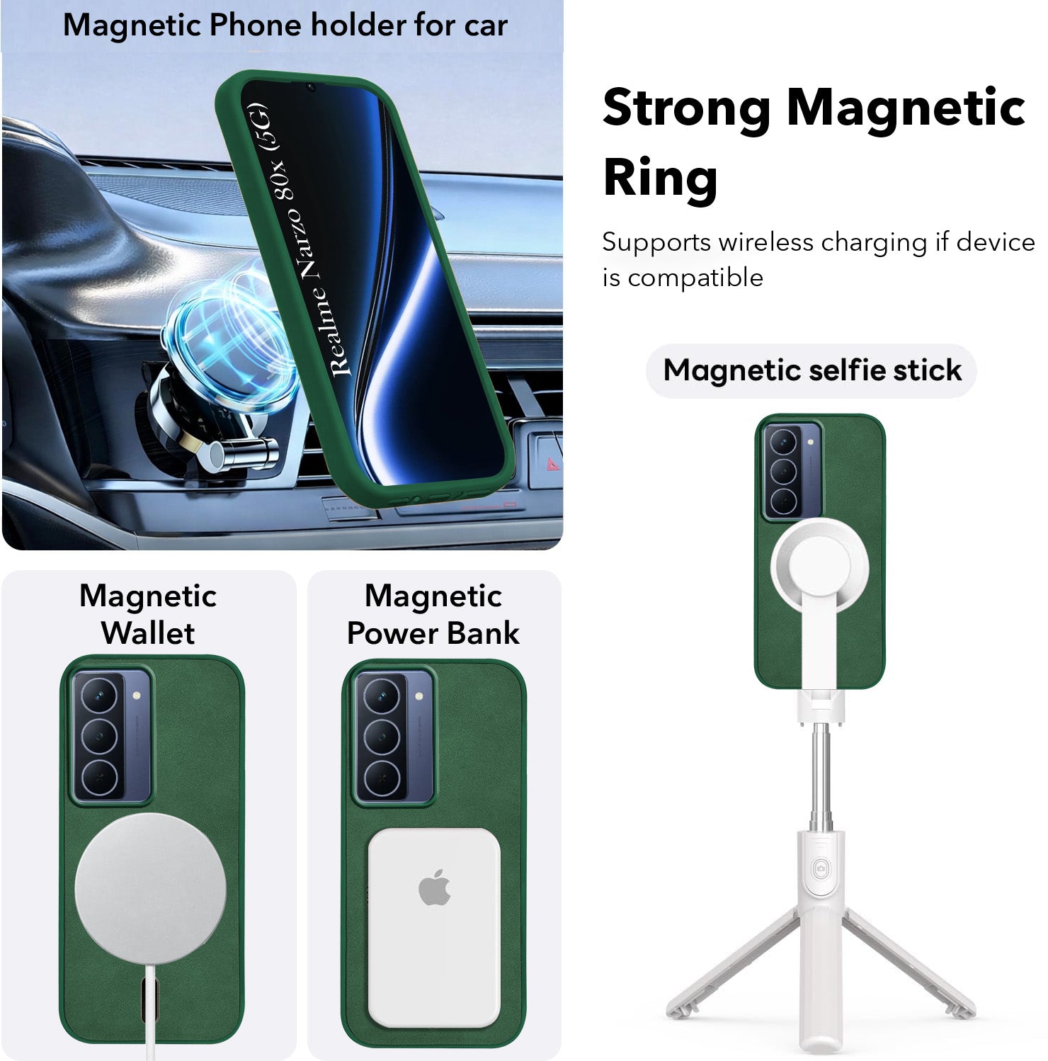For Realme Narzo 80x Back Cover Case Leather Finish (MagSafe Compatible Wireless Charging | Soft Touch | Camera Bump Protection)