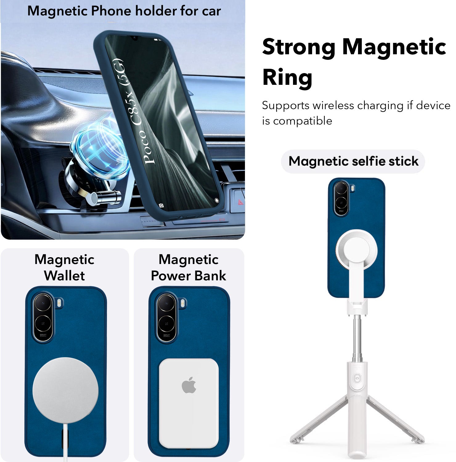 For Poco C85x 5G Back Cover Case Leather Finish (MagSafe Compatible Wireless Charging | Soft Touch | Camera Bump Protection) (Copy)