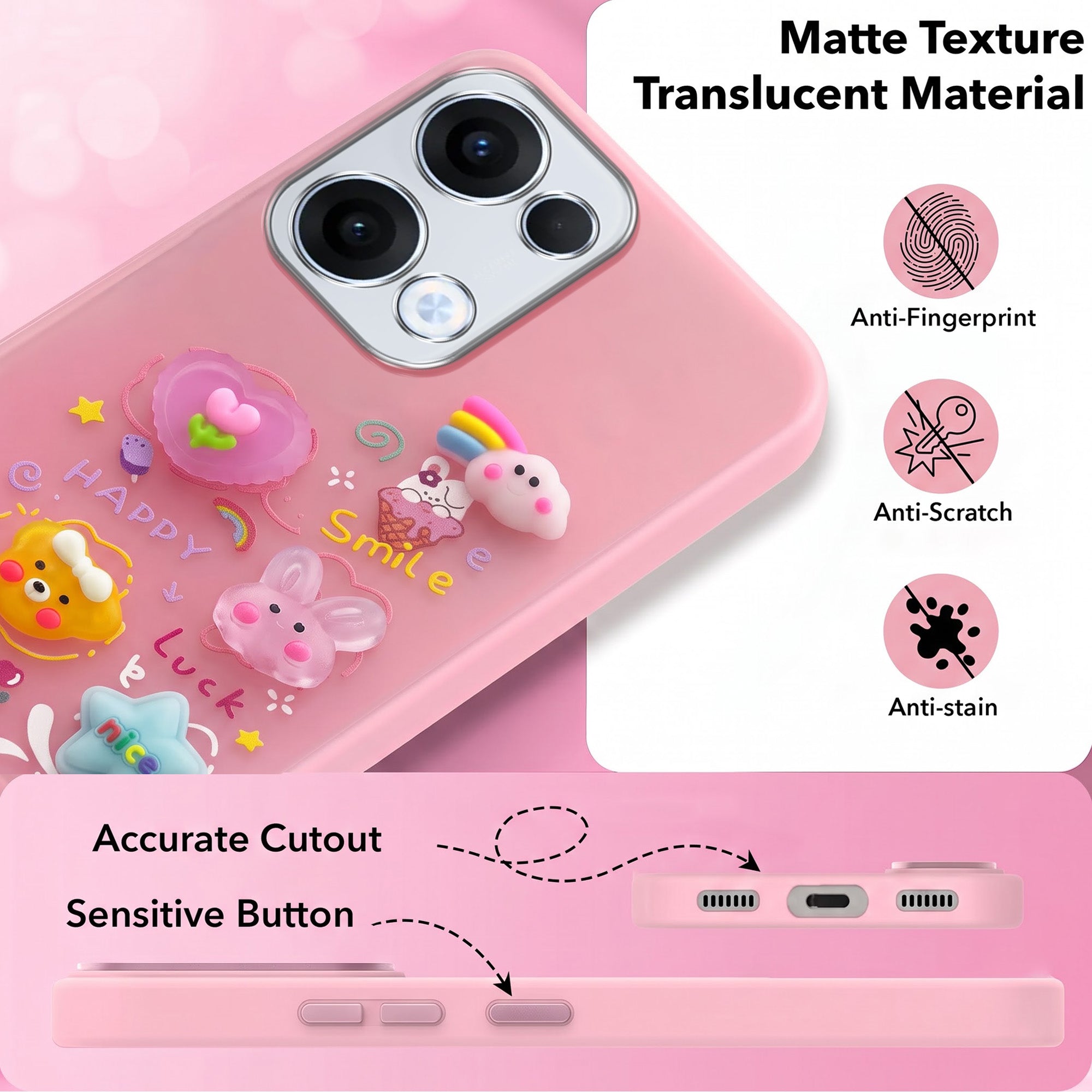 For Oppo Reno13 5G | Oppo Reno 13 5G Back Cover Case (3D Cute Cartoons | Hard Back Side Soft | Matte Premium Finish | HD Printing)