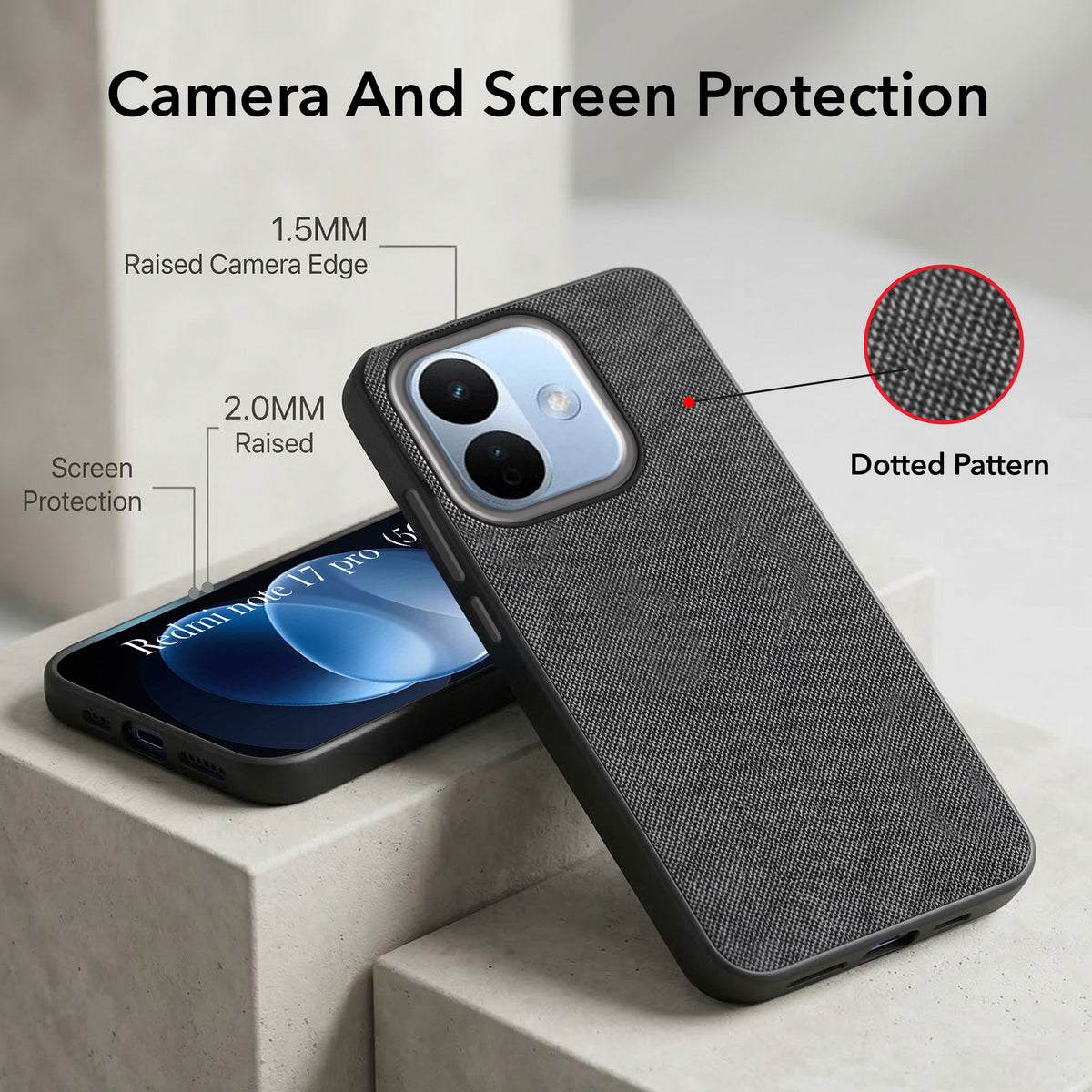 For Redmi Note 17 Pro 5G Combo with Back Cover and 9H Tempered Glass (Textured Grip Design | Micro-Fiber Cloth Inside | Oleophobic Coating Screen Glass)