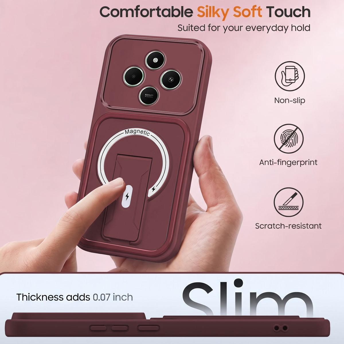 For Poco C75 | Poco M7 Back Case Cover Metallic (Hybrid Armor Kickstand | MagSafe Compatible | Camera Protection Shockproof)
