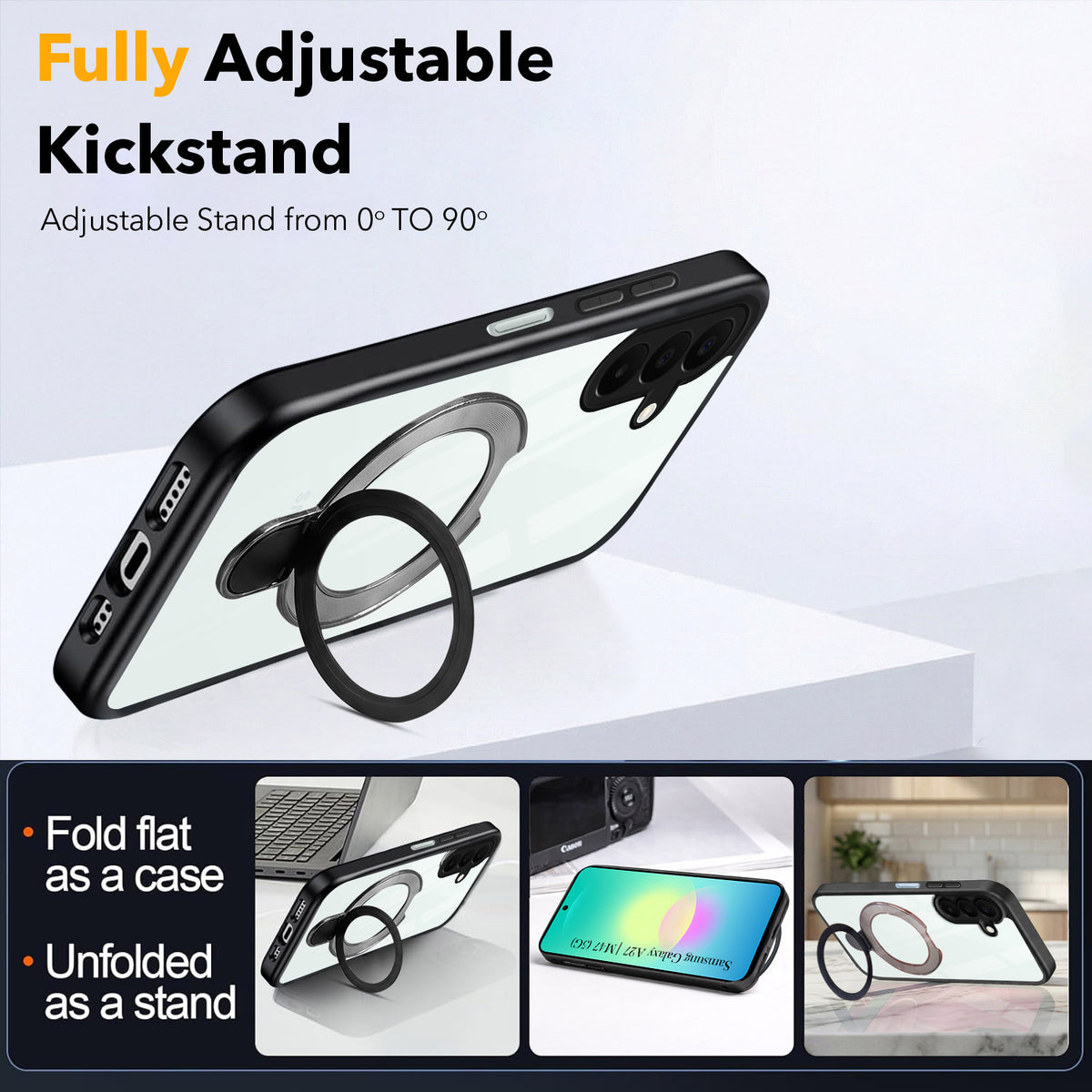 For Samsung Galaxy A27 5G | Samsung M47 5G Back Cover Case (Kick Stand Ring Holder | Life time Anti Yellow | Camera Protection)