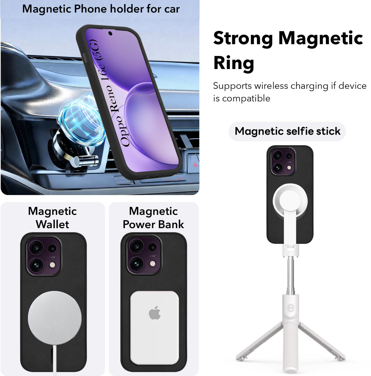For Oppo Reno 16C 5G Back Cover Case Leather Finish (MagSafe Compatible Wireless Charging | Soft Touch | Camera Bump Protection)