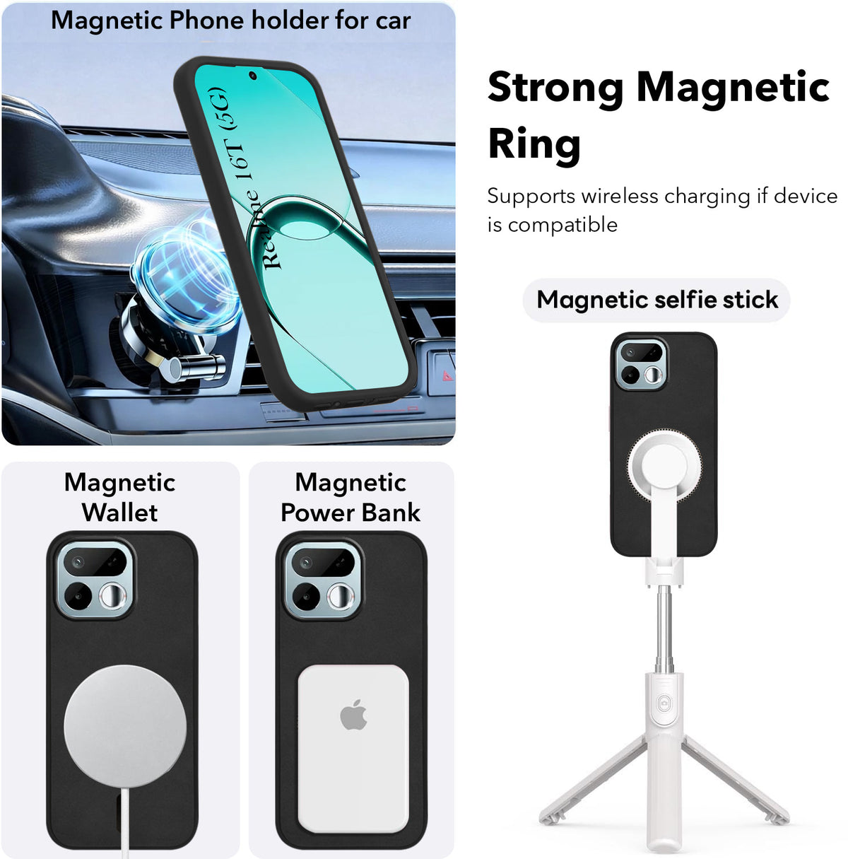 For Realme 16T 5G Back Cover Case Leather Finish (MagSafe Compatible Wireless Charging | Soft Touch | Camera Bump Protection)