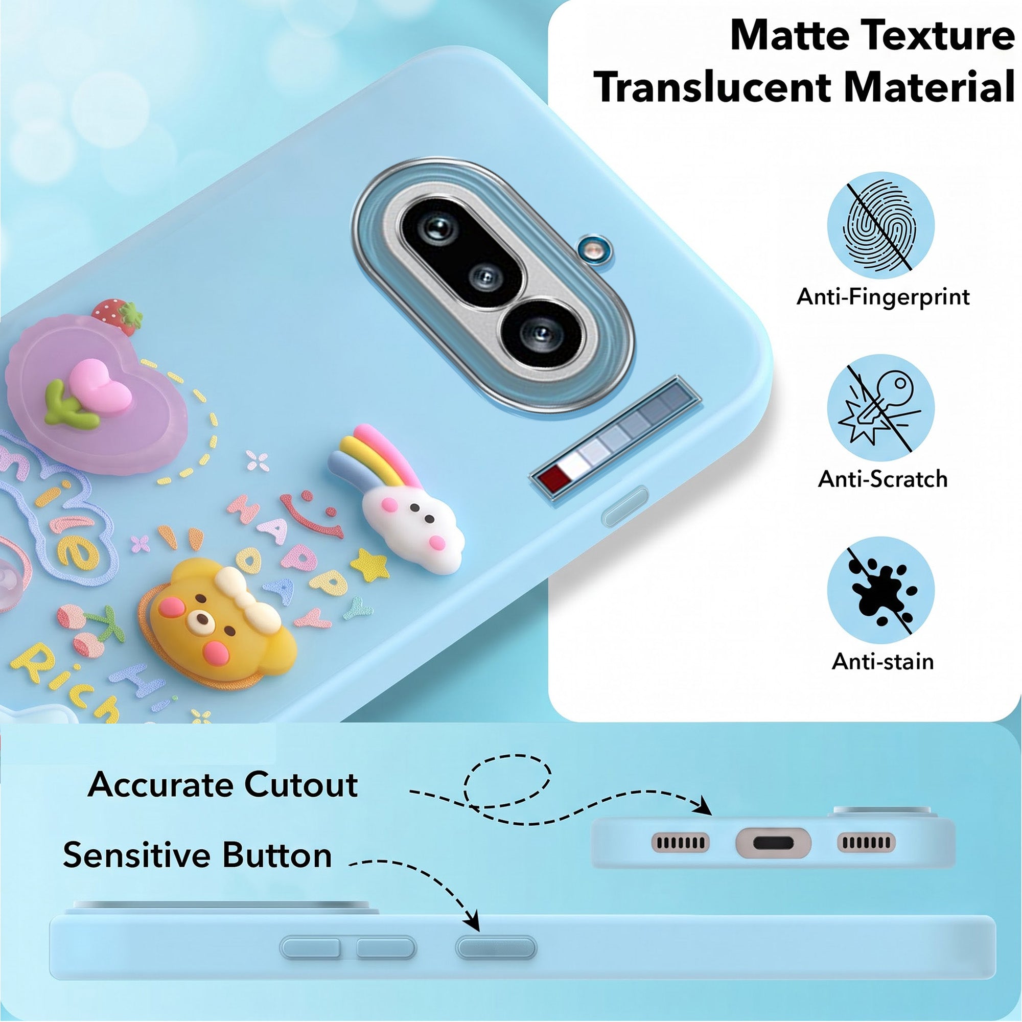 For Nothing Phone 4A 5G Back Cover Case (3D Cute Cartoons | Hard Back Side Soft | Matte Premium Finish | HD Printing)