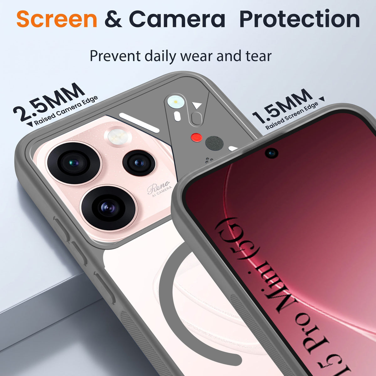 For Oppo Reno15 Pro Mini 5G | Oppo Reno 15 Pro Mini 5G Back Cover Case Lifetime Anti-Yellow Clear (Camera Protection | Side Grip | Wireless MagSafe Compatible)