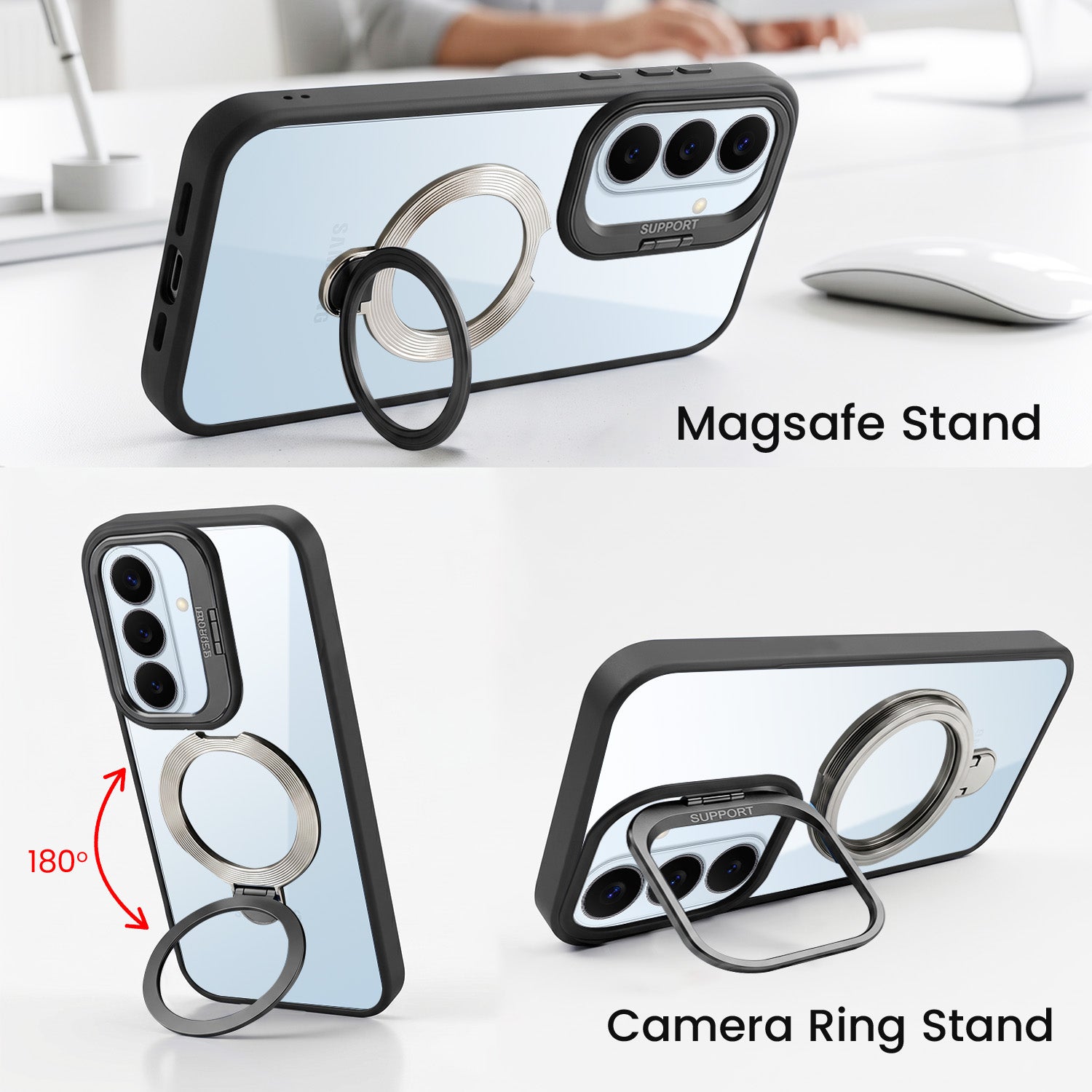 For Samsung Galaxy S26 5G Back Cover Case Crystal (Lifetime Anti Yellow | Magnetic Ring Stand | Camera Lens Protection | MagSafe Compatible)