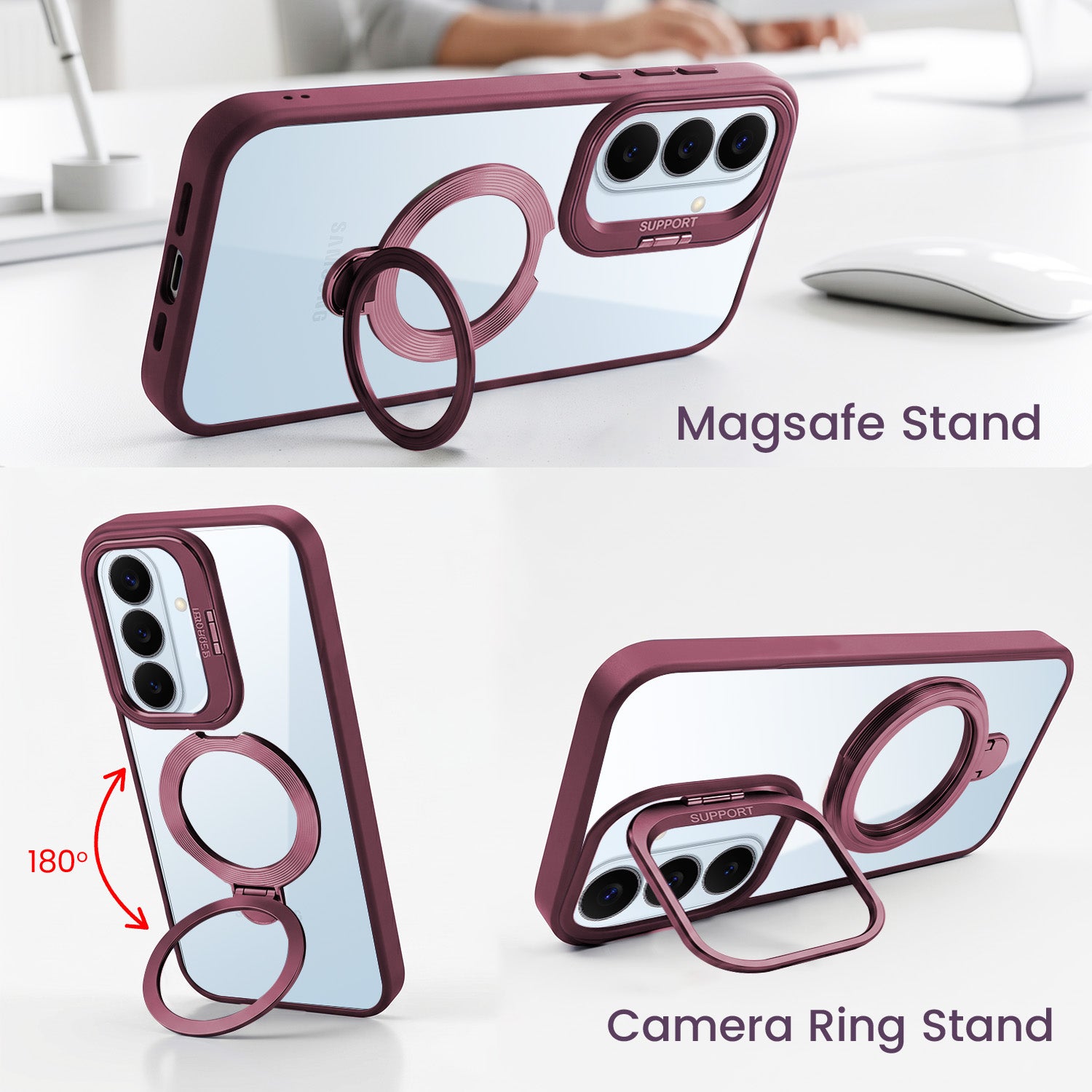 For Samsung Galaxy S26 5G Back Cover Case Crystal (Lifetime Anti Yellow | Magnetic Ring Stand | Camera Lens Protection | MagSafe Compatible)
