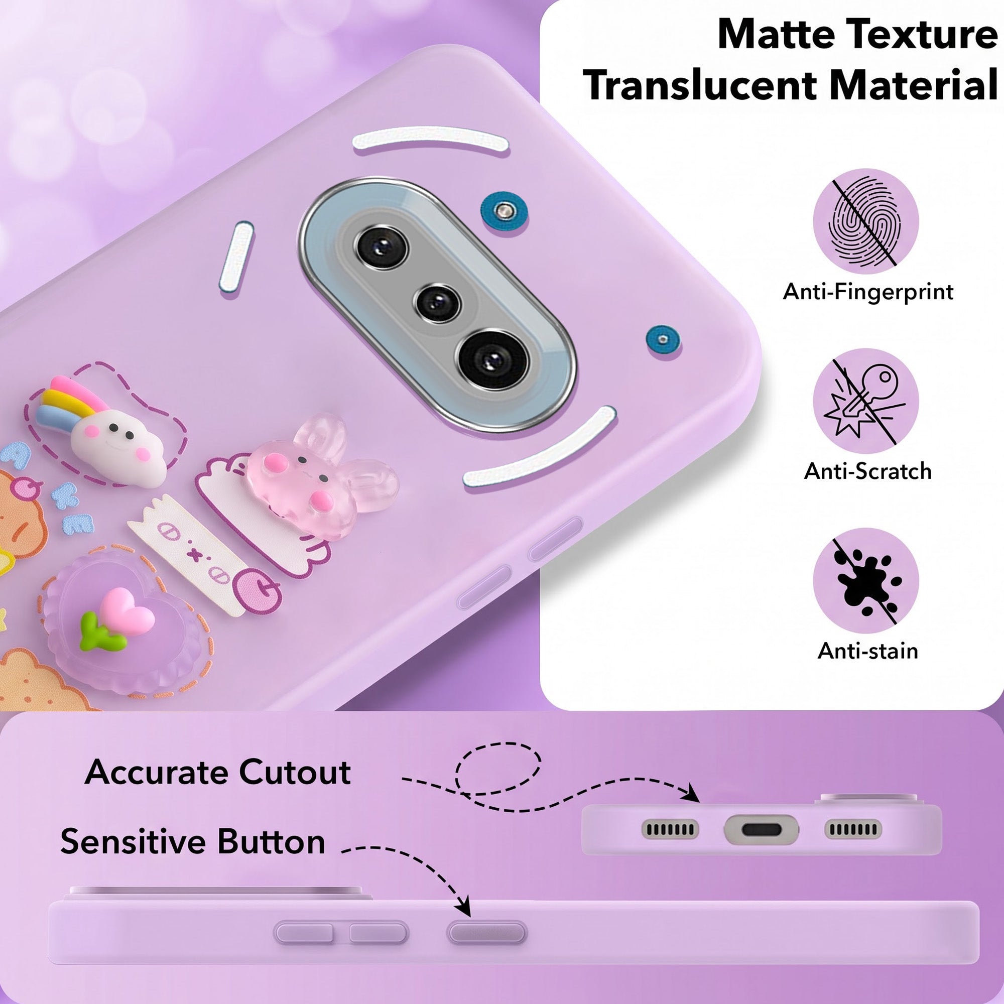 For Nothing Phone 3A 5G Back Cover Case (3D Cute Cartoons | Hard Back Side Soft | Matte Premium Finish | HD Printing)