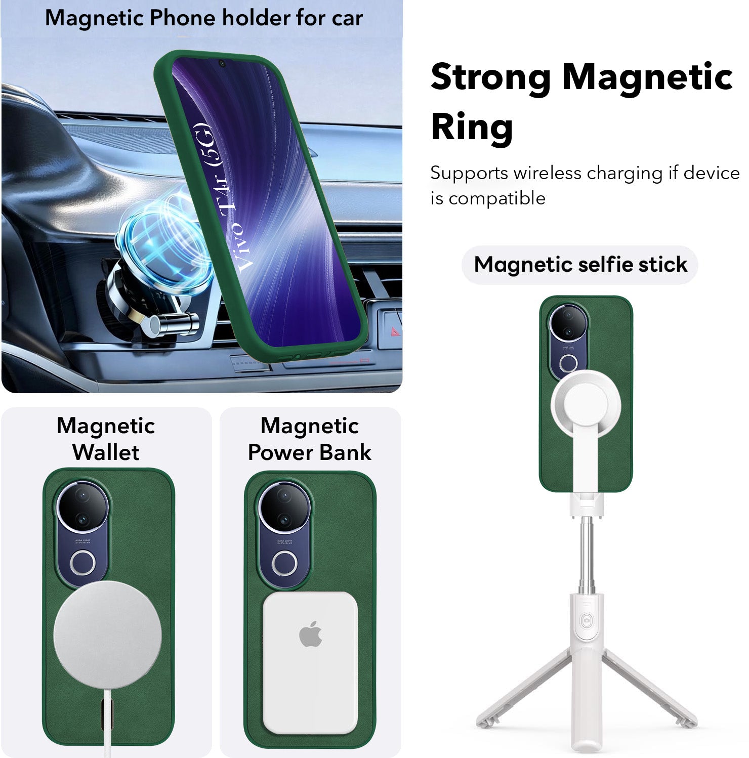 For Vivo T4R Back Cover Case Leather Finish (MagSafe Compatible Wireless Charging | Soft Touch | Camera Bump Protection)
