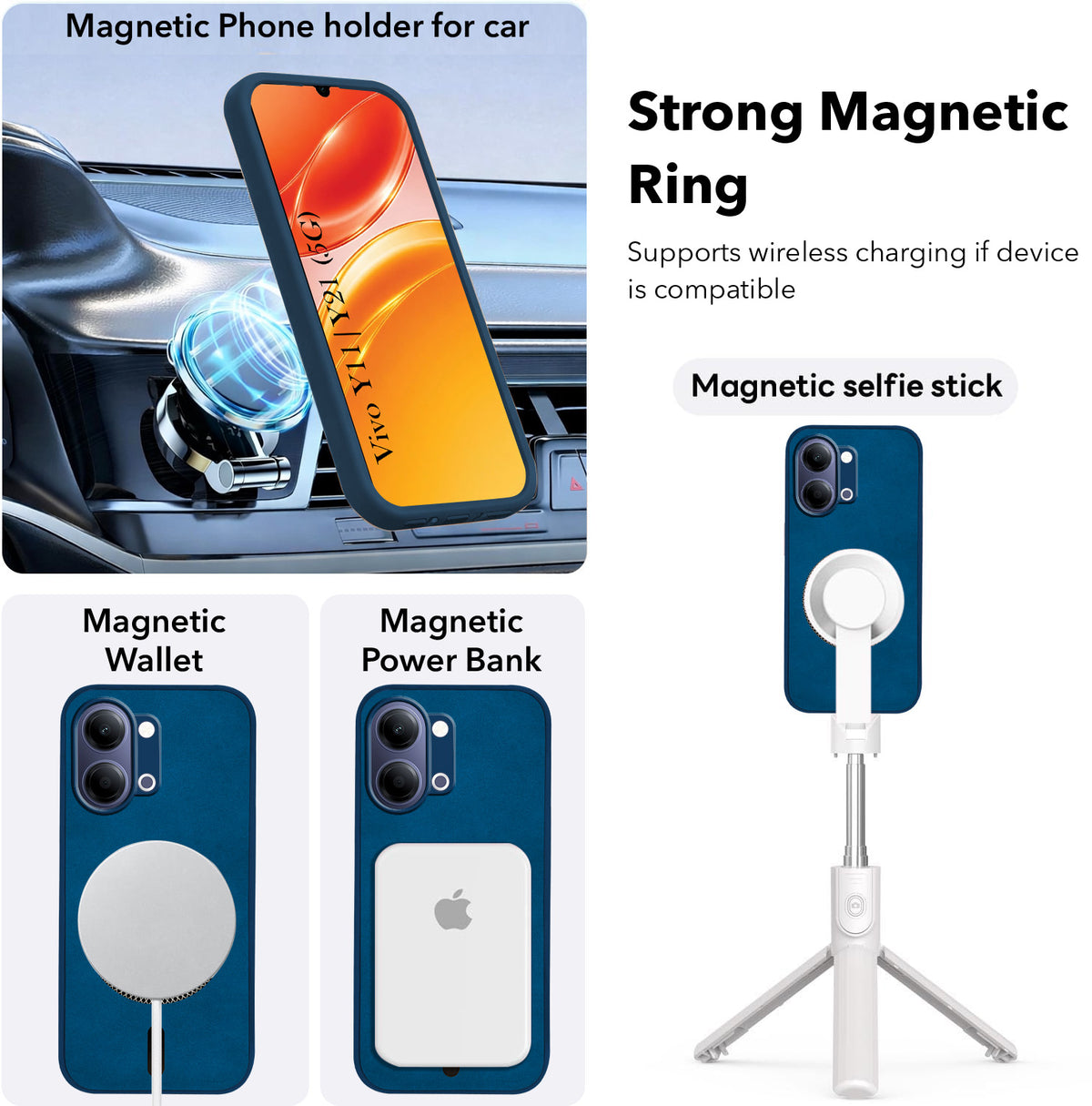 For Vivo Y11 | Vivo Y21 5G Back Cover Case Leather Finish (MagSafe Compatible Wireless Charging | Soft Touch | Camera Bump Protection)
