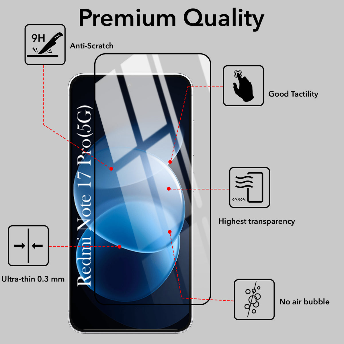 Tempered Glass For Redmi Note 17 Pro 5G Military-Grade Gorilla Tempered Glass Screen Protector With Installation Kit | Shatterproof, Full Coverage, HD Clear, Scratch Resistant (Pack of 1)
