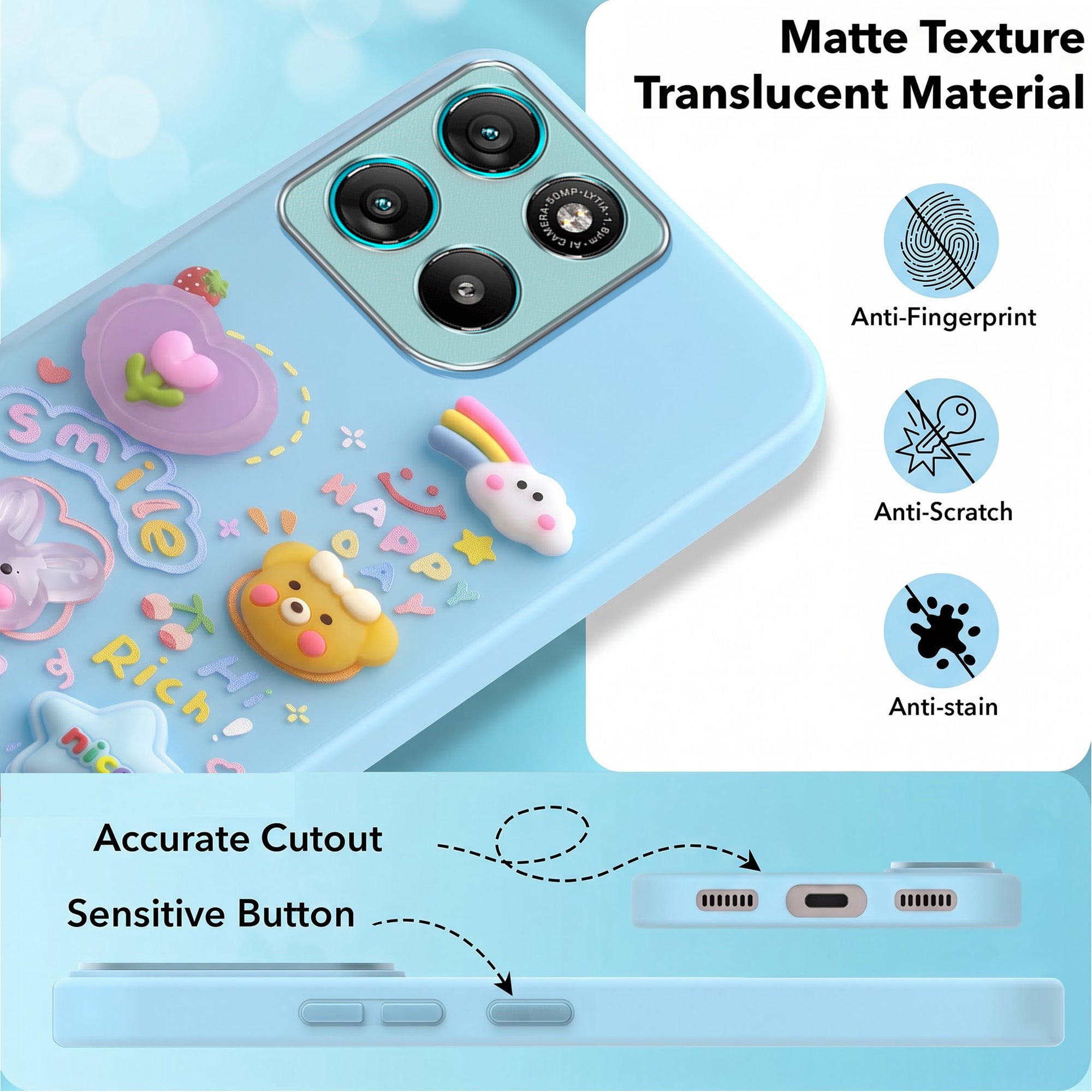 For Motorola Moto G67 Power | G57 Power Back Cover Case (3D Cute Cartoons | Hard Back Side Soft | Matte Premium Finish | HD Printing)