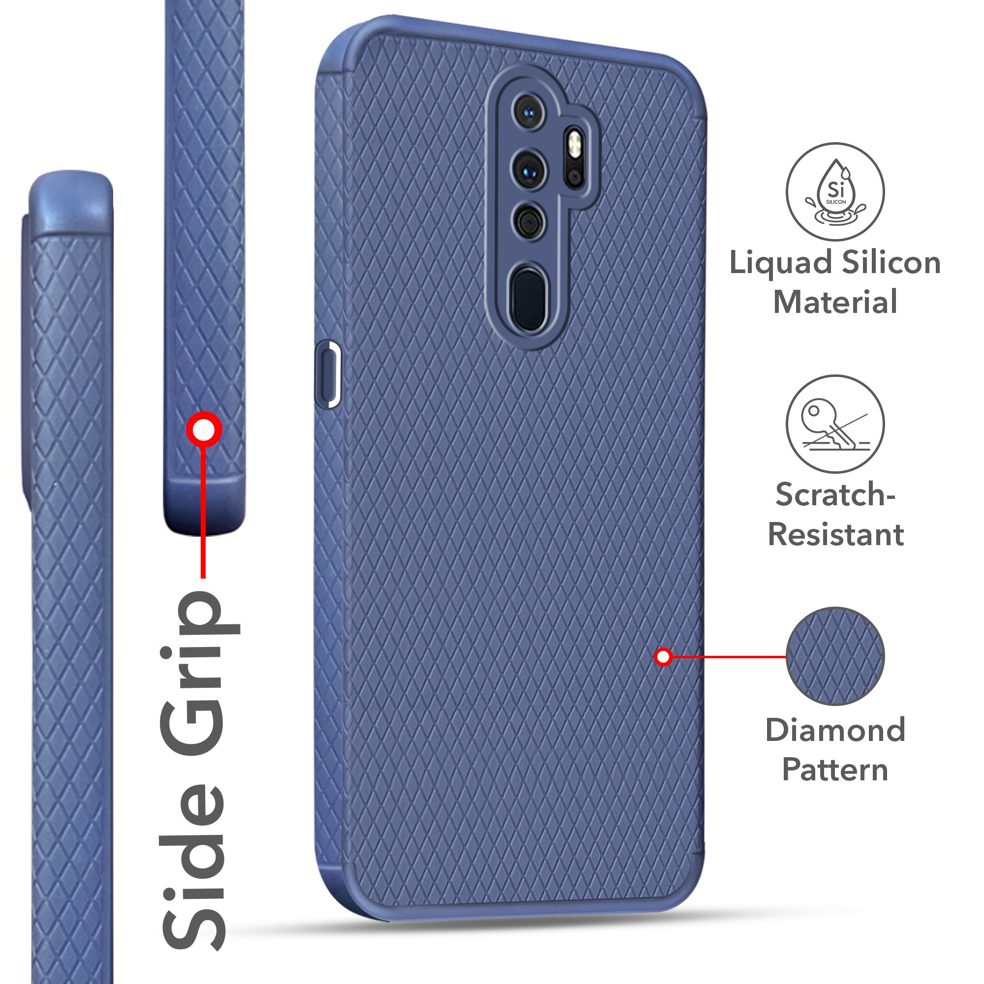 For Oppo A5 (2020) | A9 (2020) Back Cover Case Liquid Silicone (Camera Protection | Side Grip Texture | Soft and Flexible)