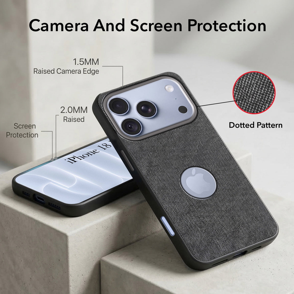 For Apple iPhone 18 Pro Combo with Back Cover and 9H Tempered Glass (Textured Grip Design | Micro-Fiber Cloth Inside | Oleophobic Coating Screen Glass)