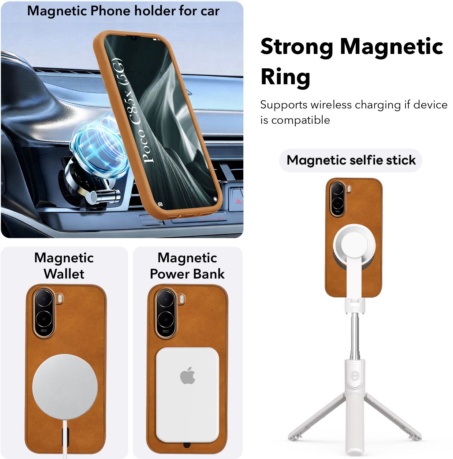 For Poco C85x 5G Back Cover Case Leather Finish (MagSafe Compatible Wireless Charging | Soft Touch | Camera Bump Protection) (Copy)