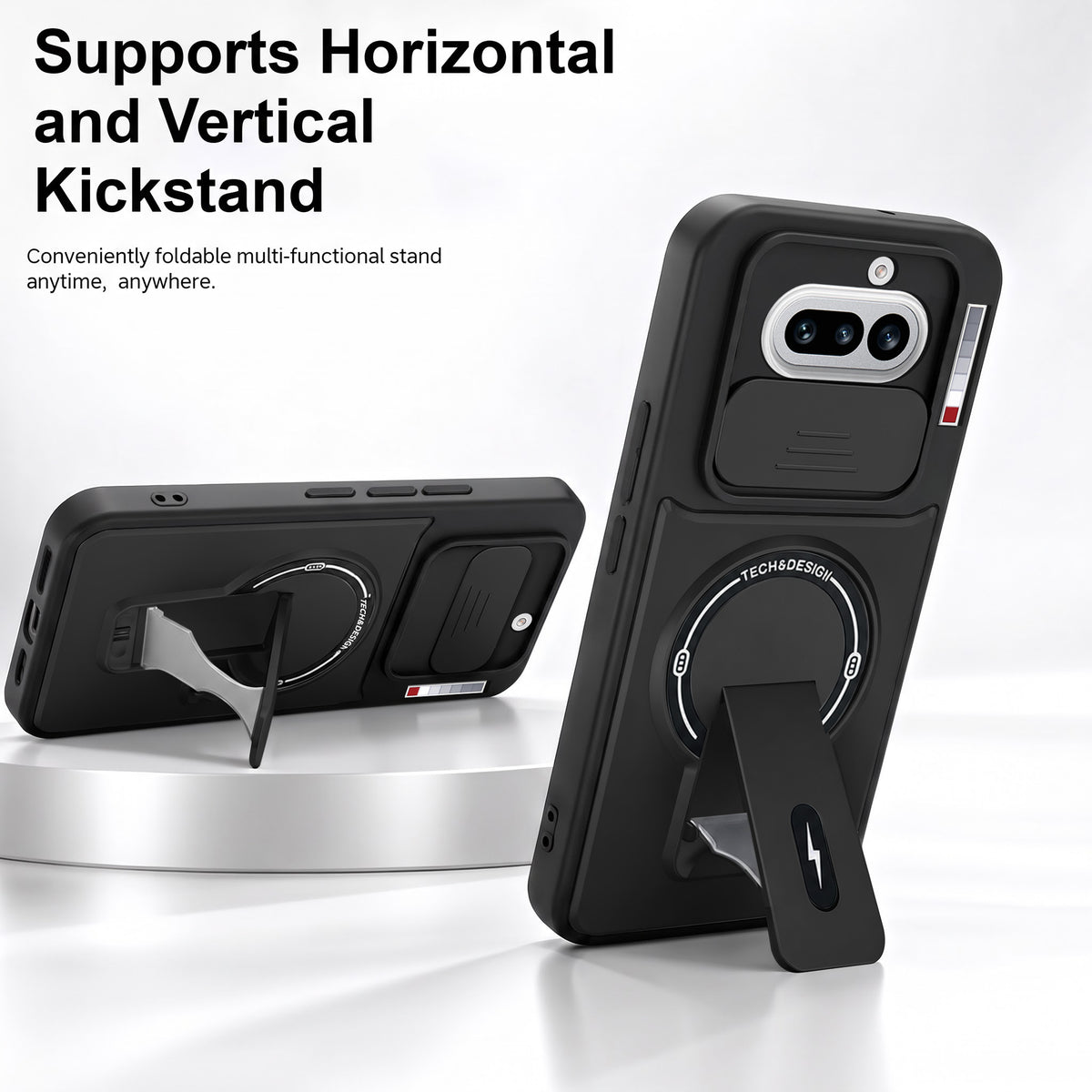 For Nothing Phone 4A 5G Back Case Cover Metallic (Hybrid Armor Kickstand | Sliding Shutter Camera Protection | MagSafe Compatible)