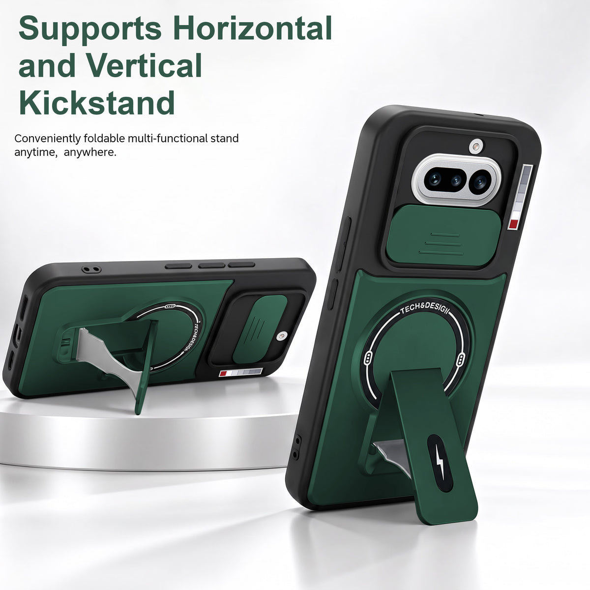 For Nothing Phone 4A 5G Back Case Cover Metallic (Hybrid Armor Kickstand | Sliding Shutter Camera Protection | MagSafe Compatible)