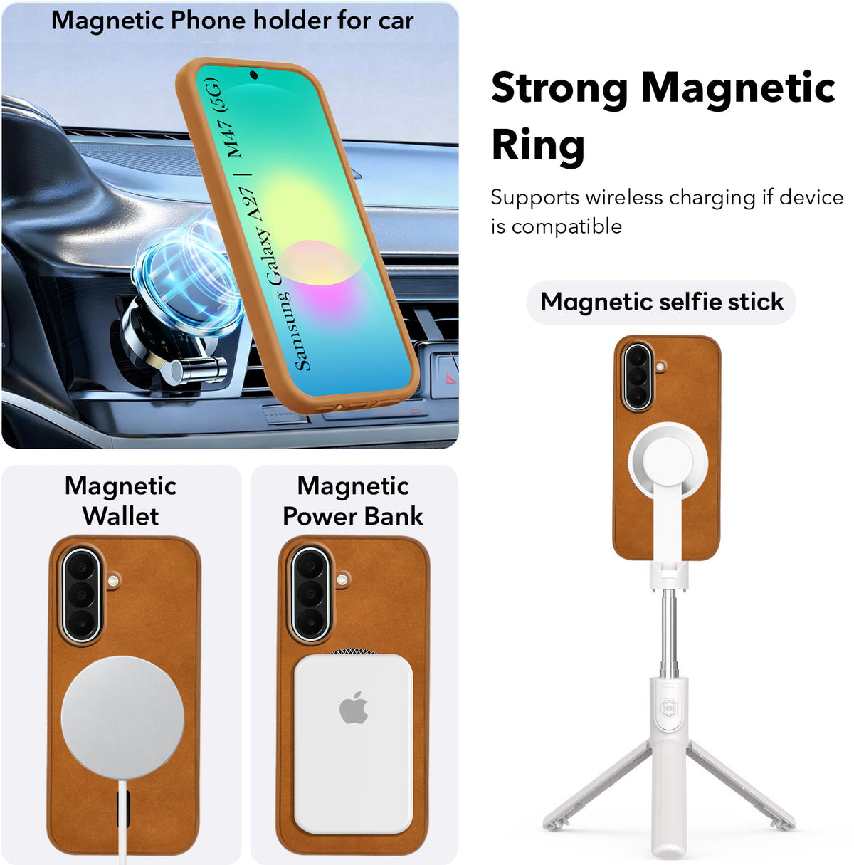 For Samsung Galaxy A27 5G | Galaxy M47 5G Back Cover Case Leather Finish (MagSafe Compatible Wireless Charging | Soft Touch | Camera Bump Protection)