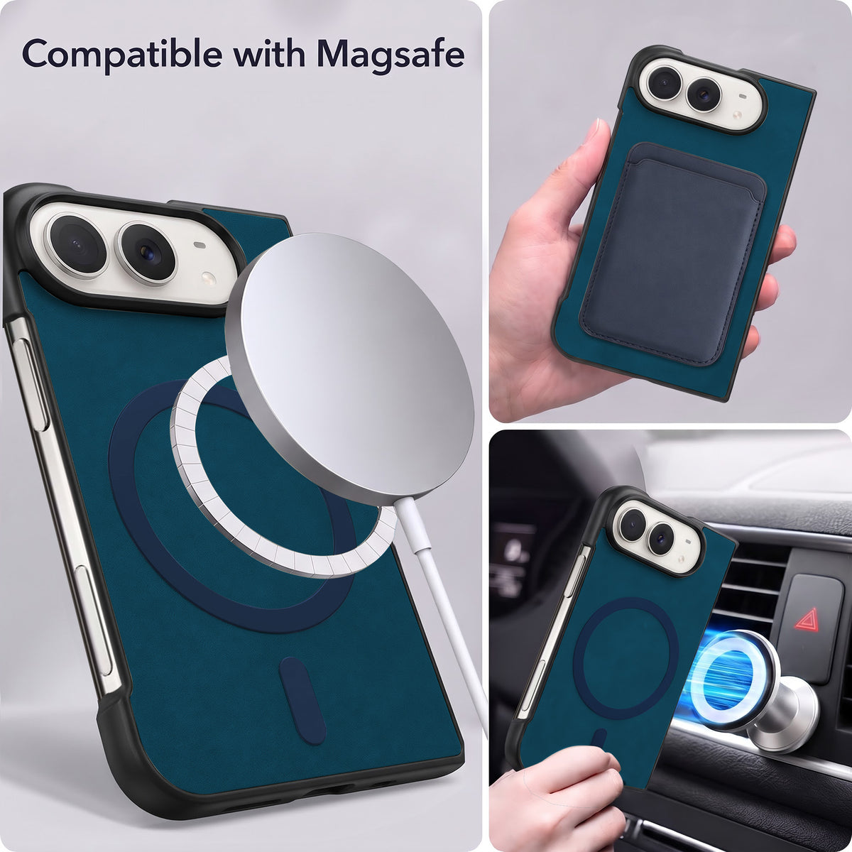 For Apple iPhone Duo Back Cover Case Leather Finish (MagSafe Wireless Charging Compatible | Inside Microfiber Cloth)