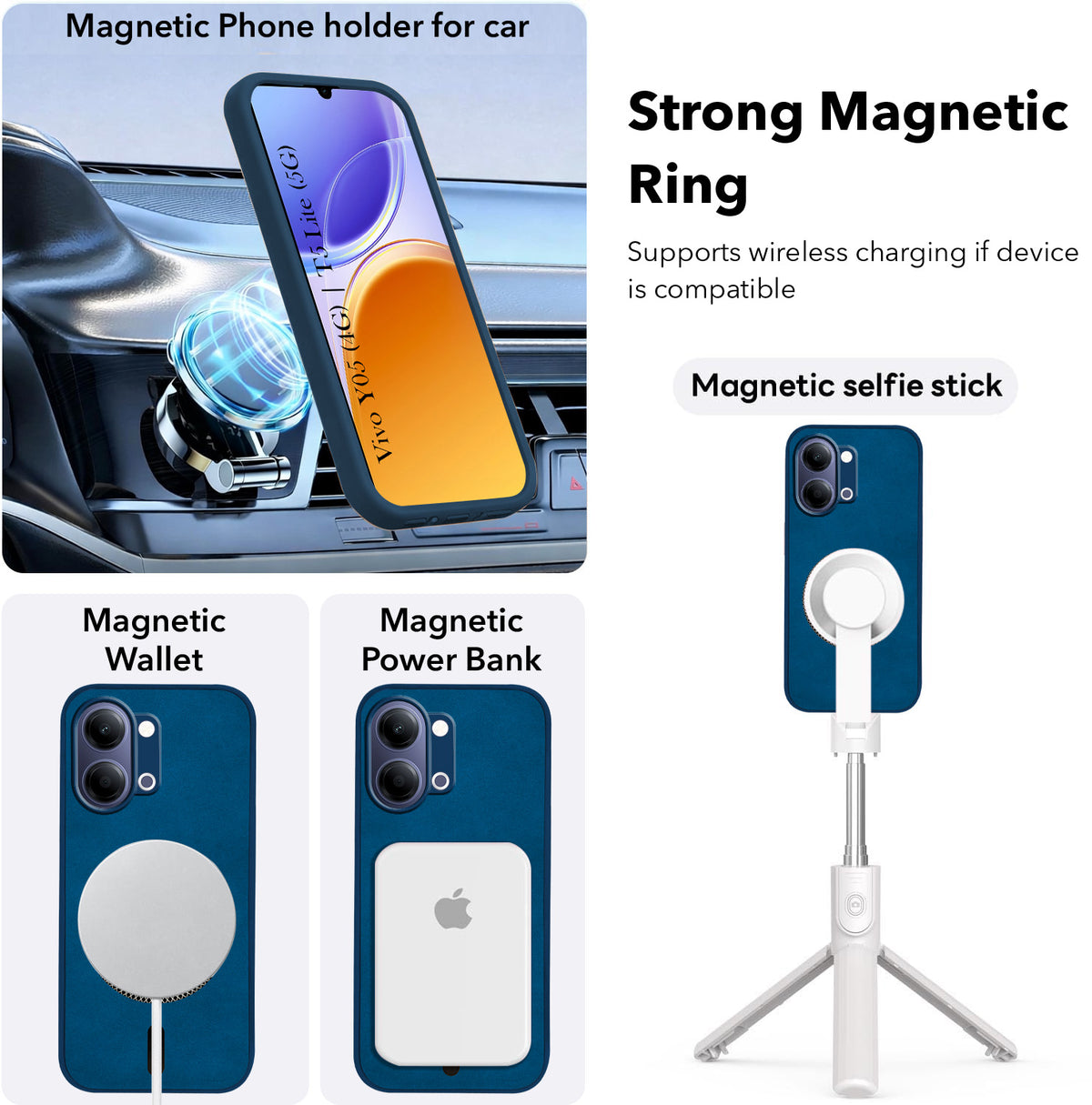 For Vivo Y05 4G | Vivo T5 Lite 5G Back Cover Case Leather Finish (MagSafe Compatible Wireless Charging | Soft Touch | Camera Bump Protection)