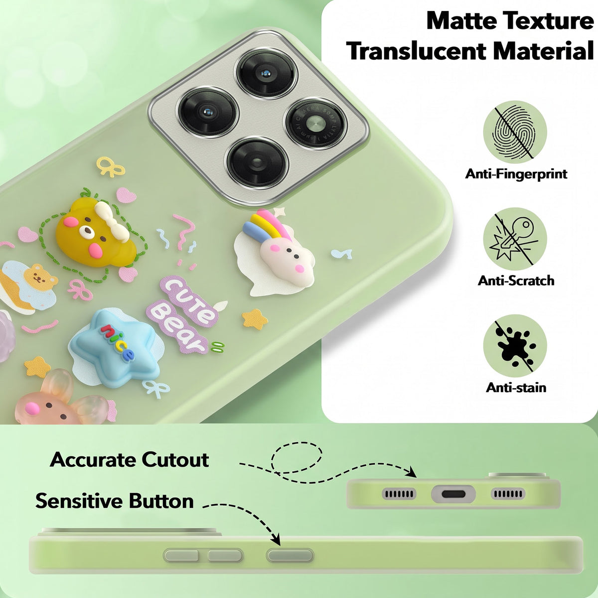 For Motorola Moto G77 Power Back Cover Case (3D Cute Cartoons | Hard Back Side Soft | Matte Premium Finish | HD Printing)