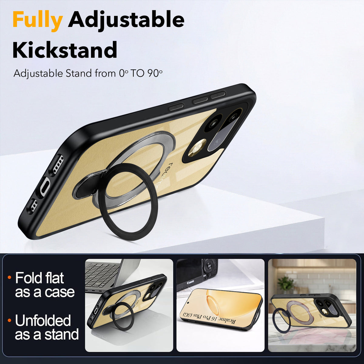 For Realme 16 Pro Plus 5G Back Cover Case (Kick Stand Ring Holder | Life time Anti Yellow | Camera Protection)