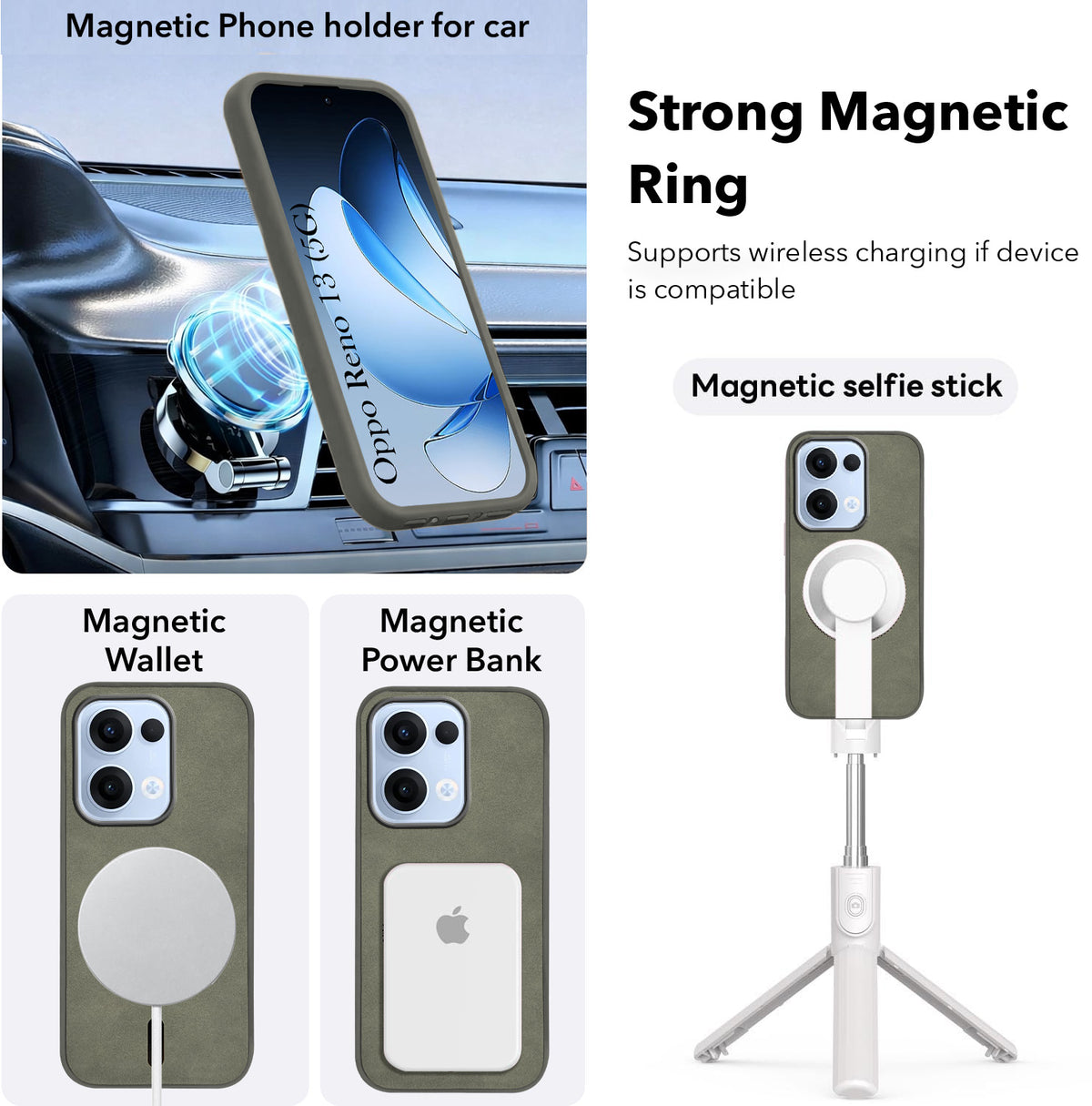 For Oppo Reno13 5G | Oppo Reno 13 5G Back Cover Case Leather Finish (MagSafe Compatible Wireless Charging | Soft Touch | Camera Bump Protection)