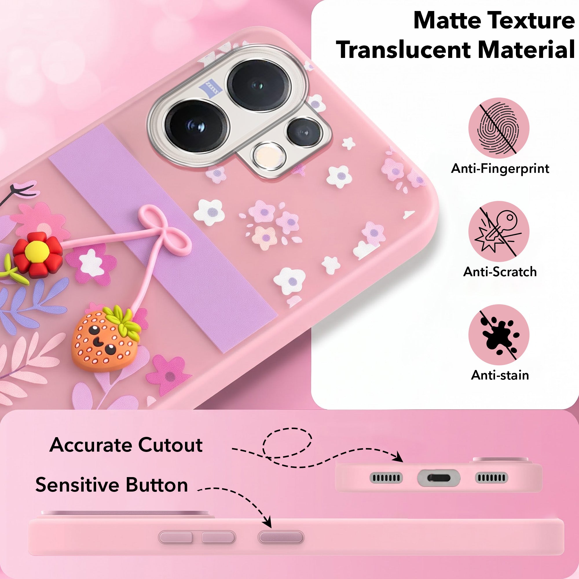 For Vivo V60 | Vivo T4 Pro Back Cover Case (3D Cute Cartoons | Hard Back Side Soft | Matte Premium Finish | HD Printing)